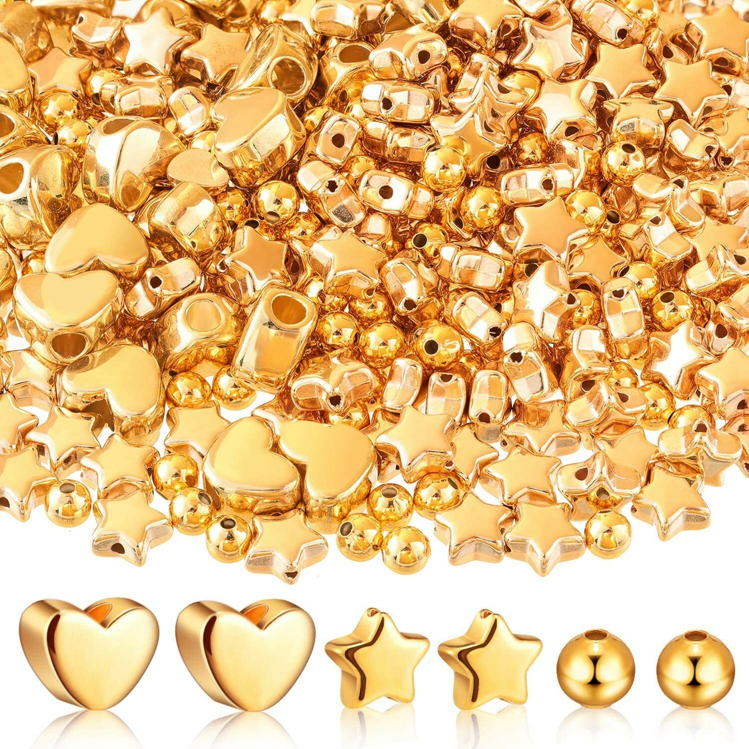20 Spacer Beads Mix Gold Findings Star Heart Assorted Lot 5mm 8mm 12mm Mix