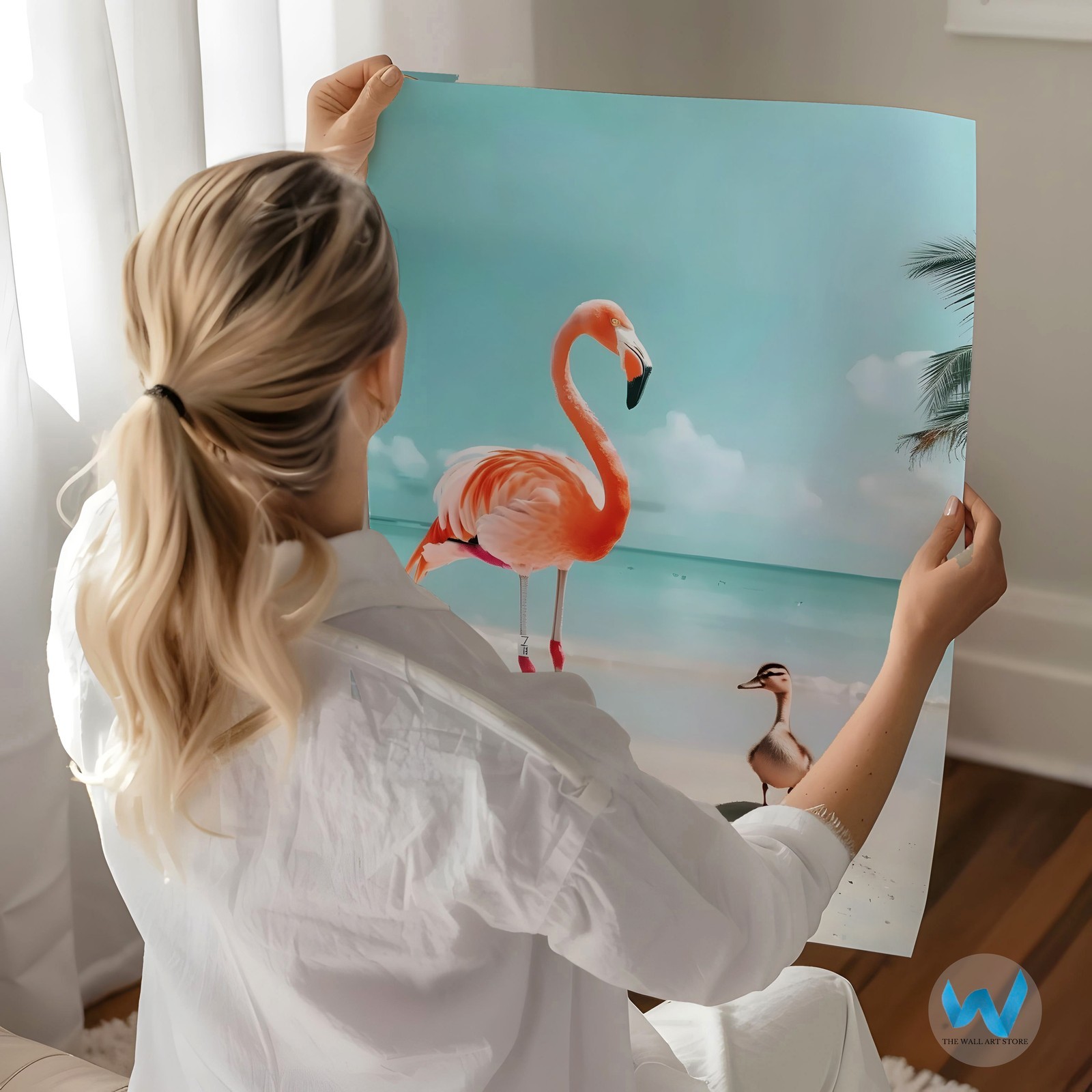 Flamingo and Duck Beach Scene Wall Art Modern Nature Beach Scene Wa