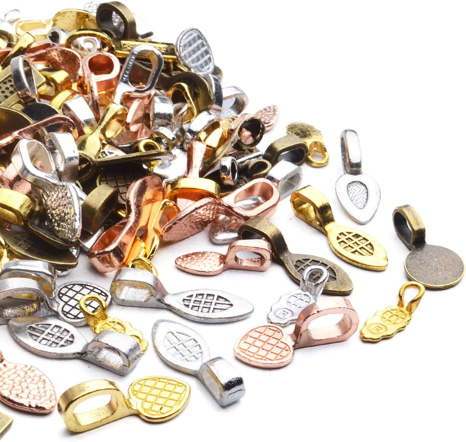 Glue on Bails, 100 Gram Mixed Tibetan Style Glue on Bails Pendants Alloy Flat