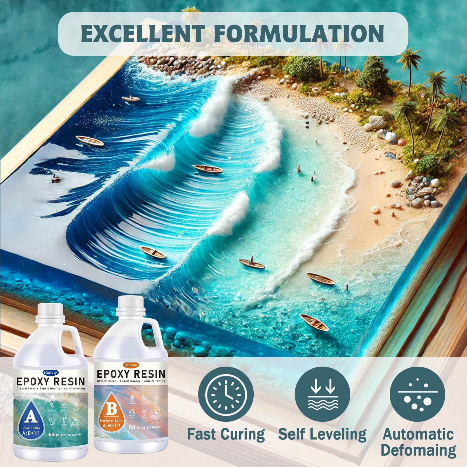 1 Gallon Crystal Clear Epoxy Resin Kit – Self-Leveling Deep Pour Casting