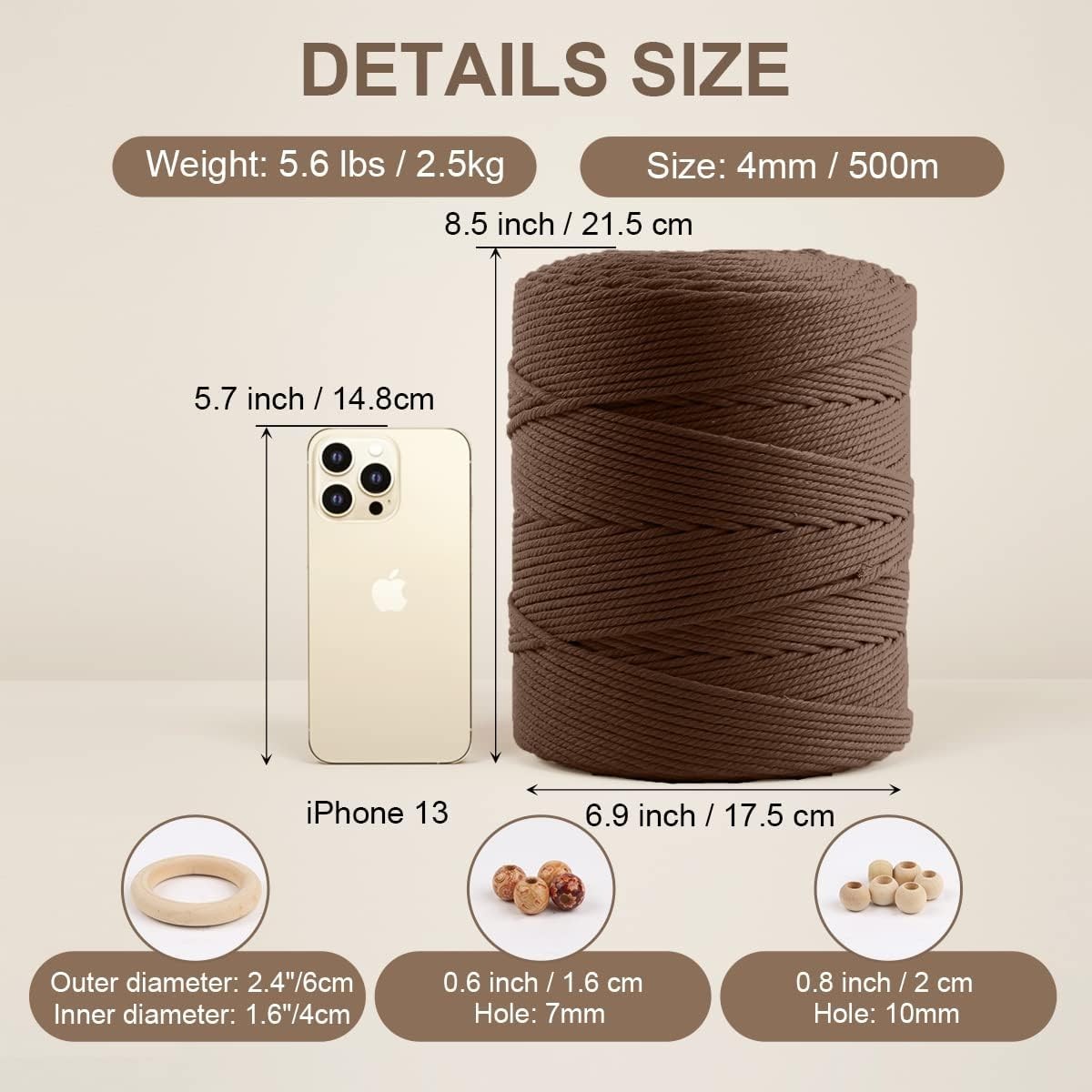 Eco-Friendly 4mm Brown Macrame Rope 500m