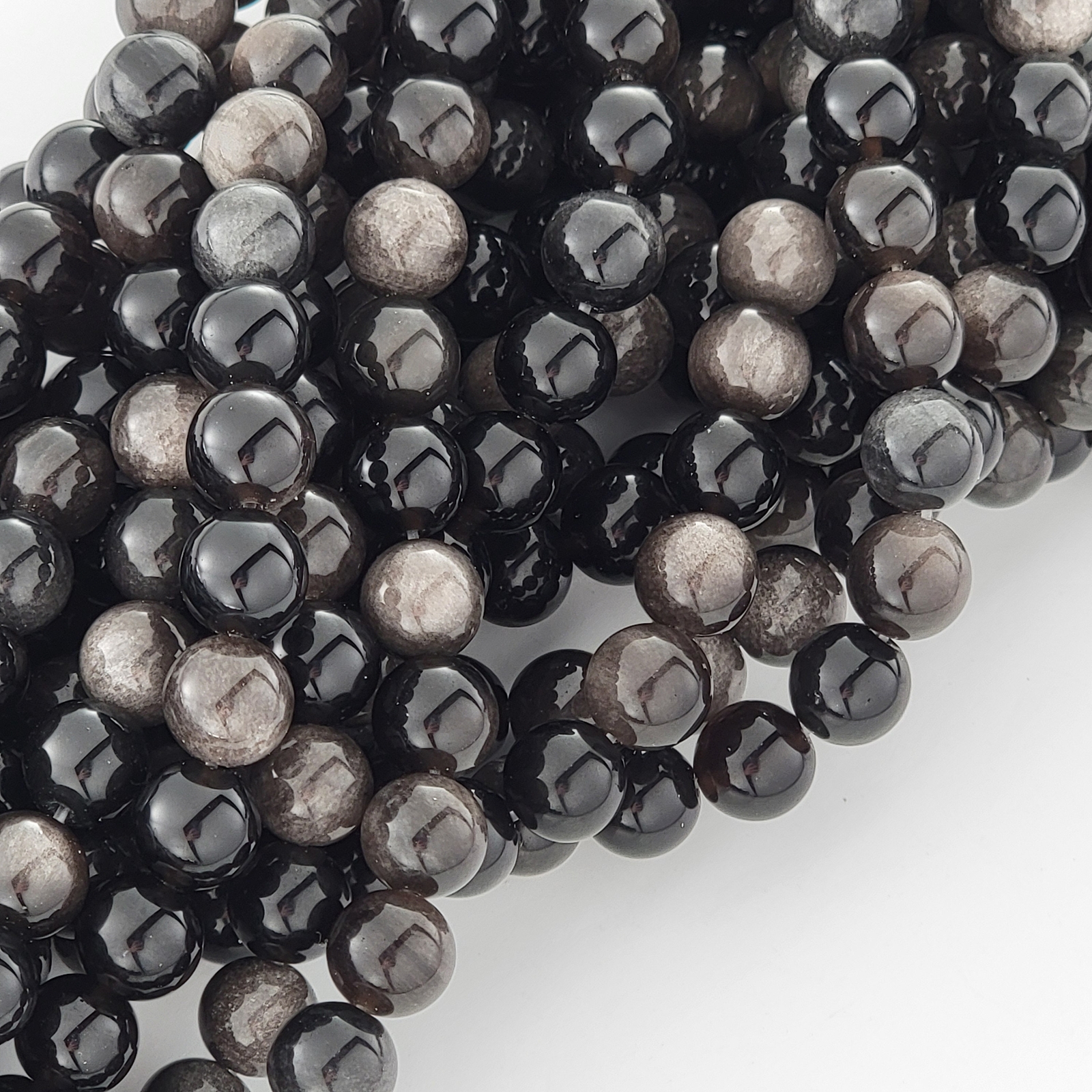 Silver Obsidian Beads Gemstone Natural Smooth Crystal Round 4Mm 6Mm 8Mm 10Mm