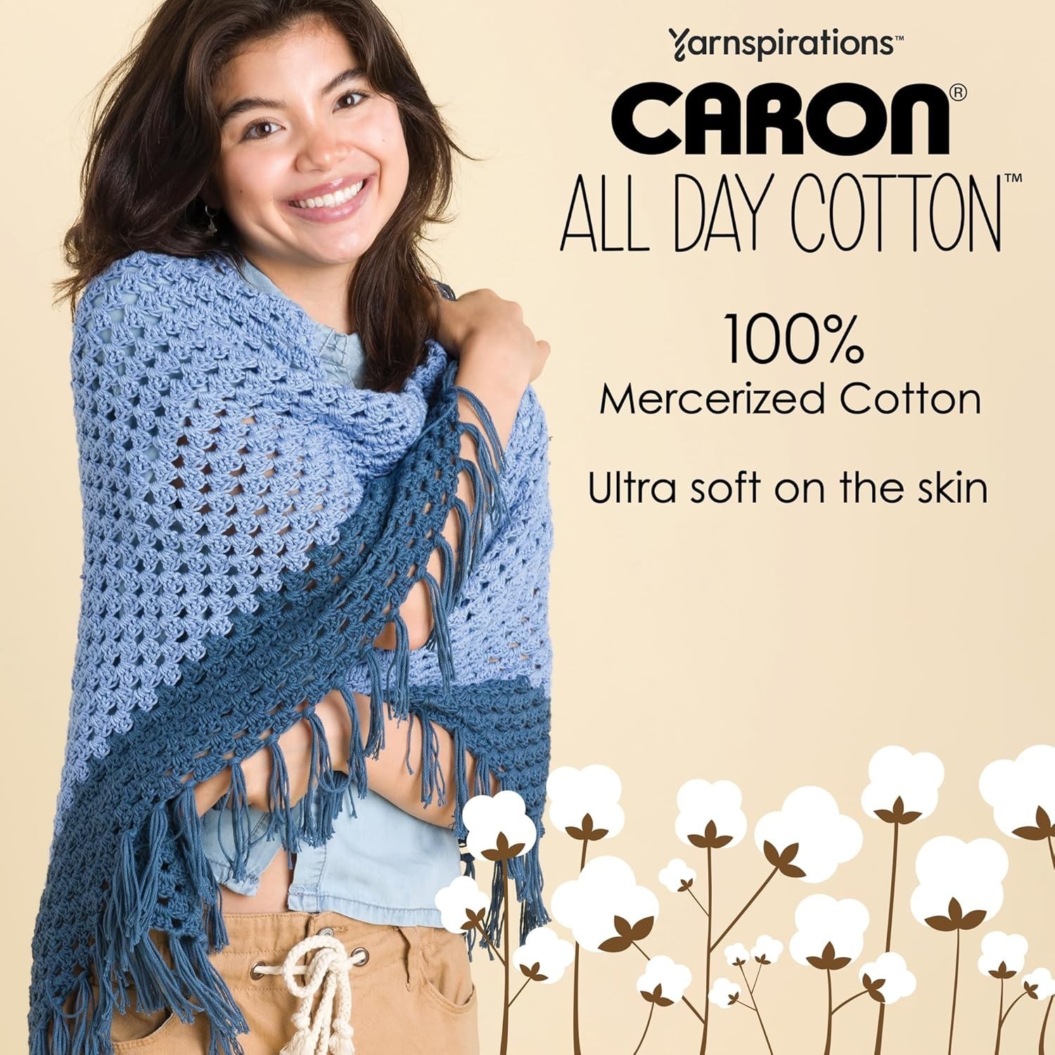 All Day Cotton – 3 Pack of 173 Yards/3.52 oz Cream 100% Mercerized Cotton Yarn