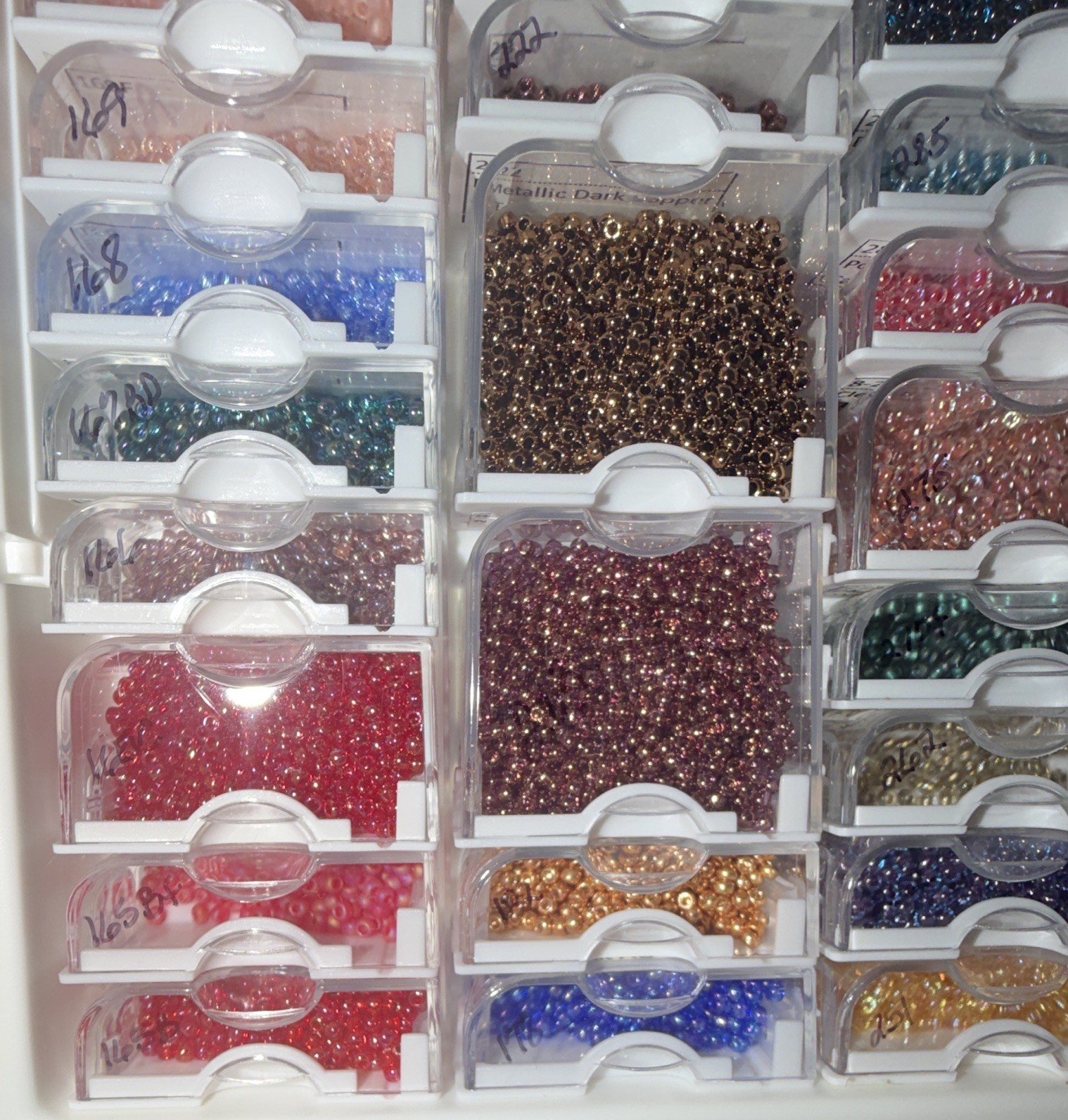 Multicolor Round Seed Beads Assortment 8/0 Storage Case with 55 Indiv. cases.