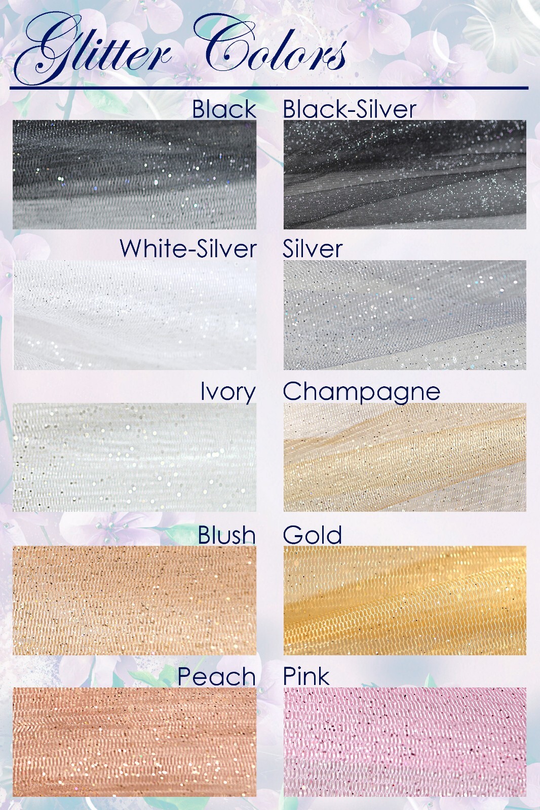 20 Colors Glitter Mesh Semi Soft Fabric By the Yard