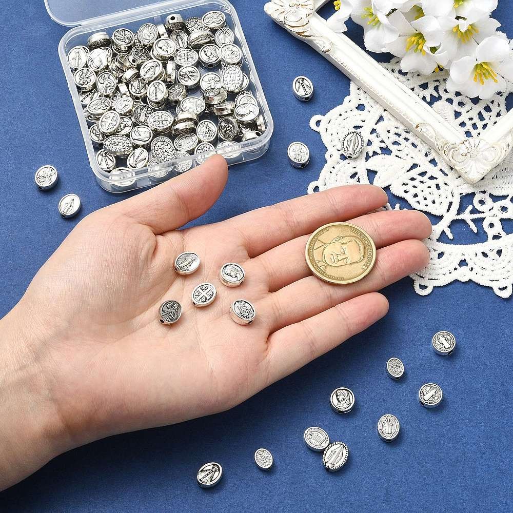 110pcs Metal Jesus Virgin Mary Holy Prayer Beads Tibetan Beads for DIY Craft