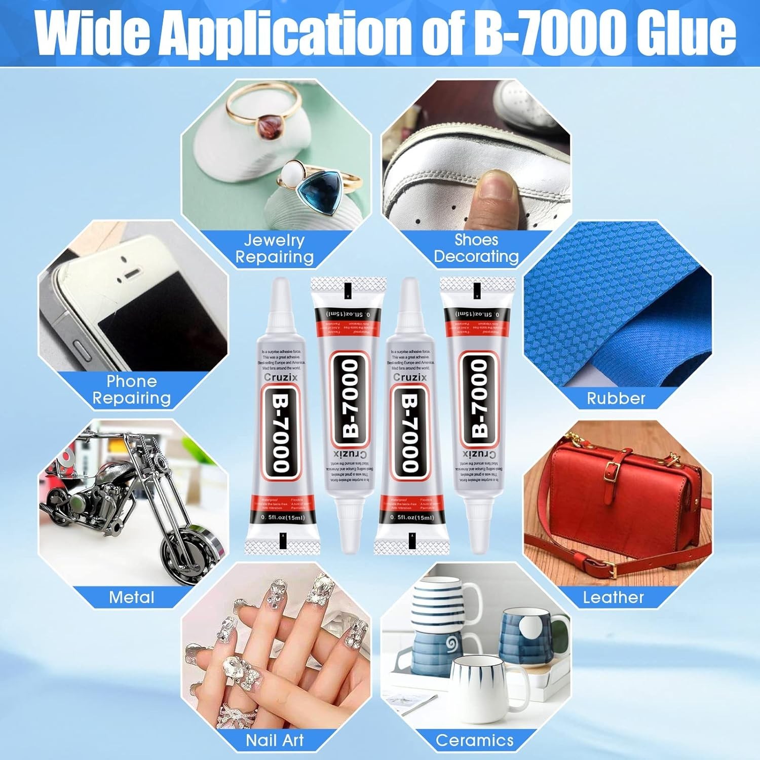 B-7000 Glue Clear for Rhinestone Crafts, Jewelry and Bead Adhesive B7000 Semi Fl