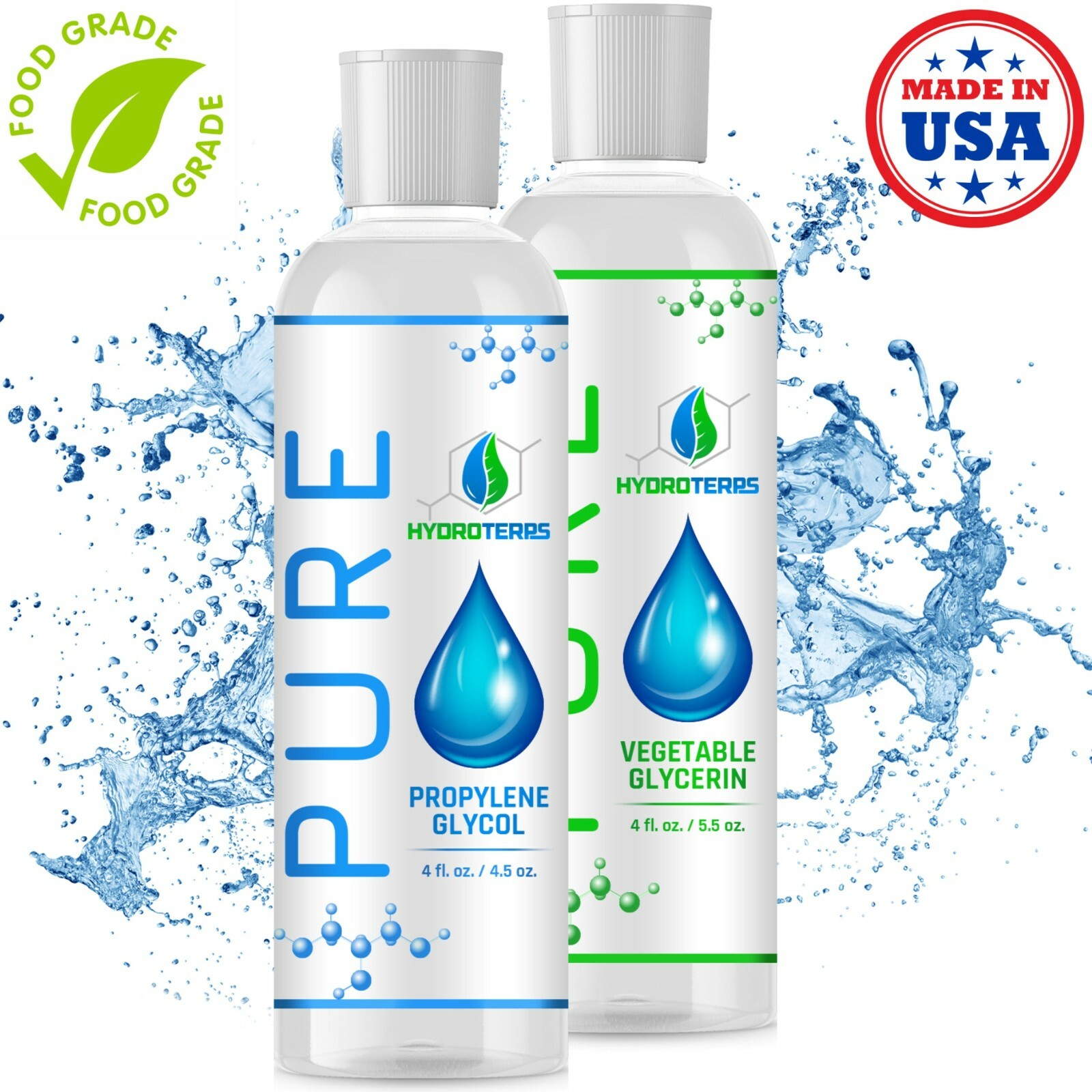 Vegetable Glycerin / Propylene Glycol 4 oz Each USP 99.9 % Pure Food Grade VG PG