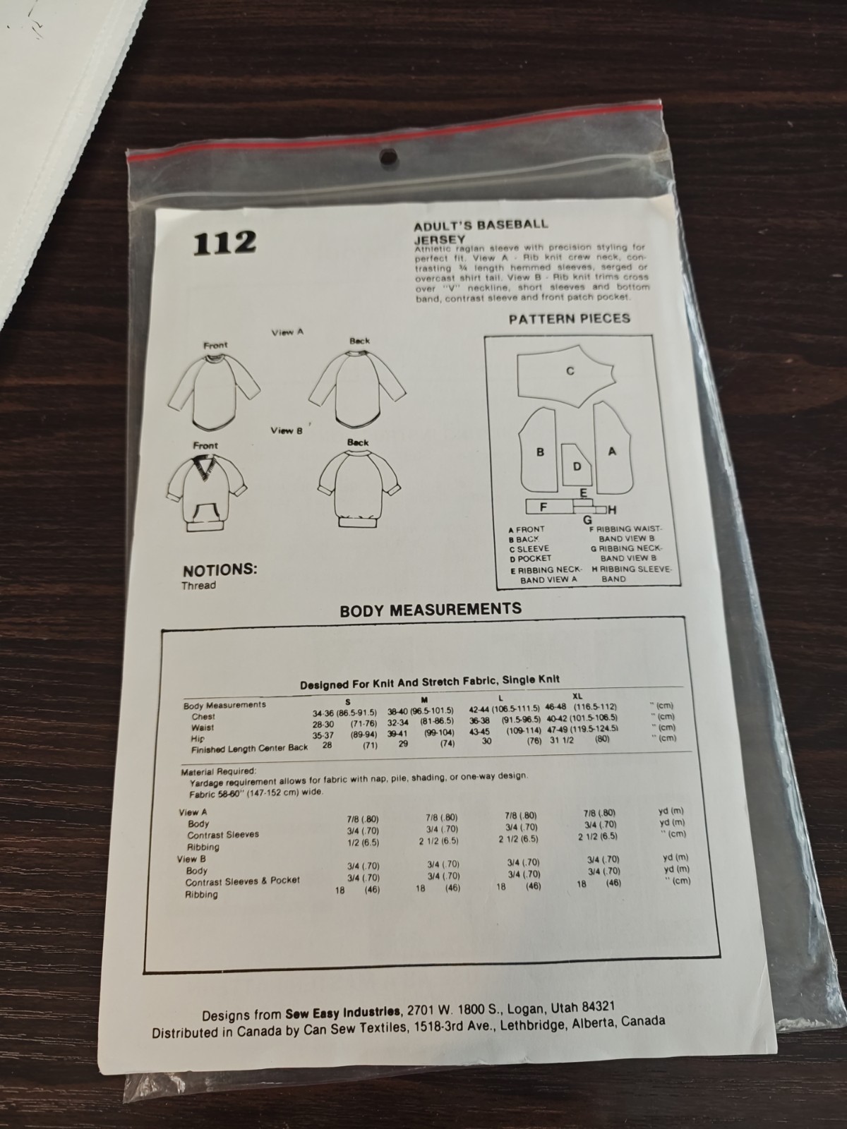 Sew Easy Pattern #112, Unisex Adult Baseball Shirt, Sz S-XL, By Jo Lyn, VTG 80s
