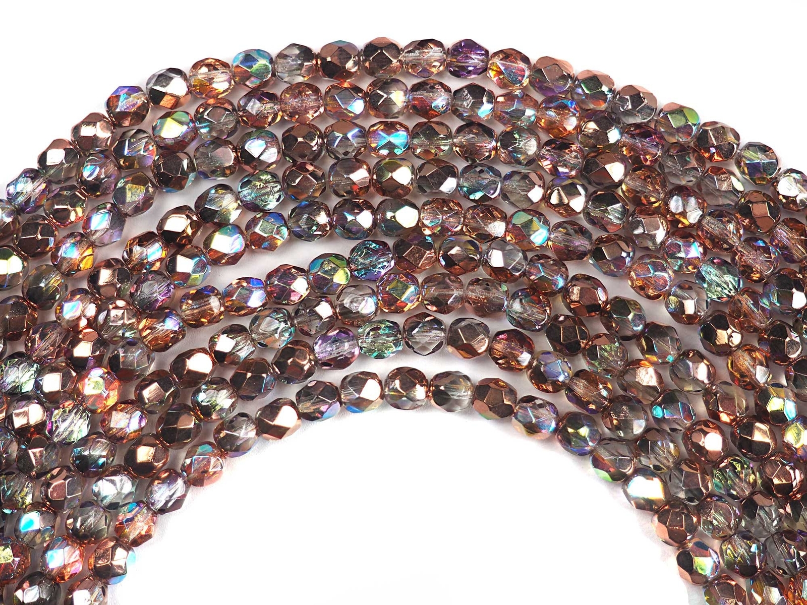 Crystal Copper Rainbow Czech Fire Polished Round Faceted Glass Beads 4mm 6mm