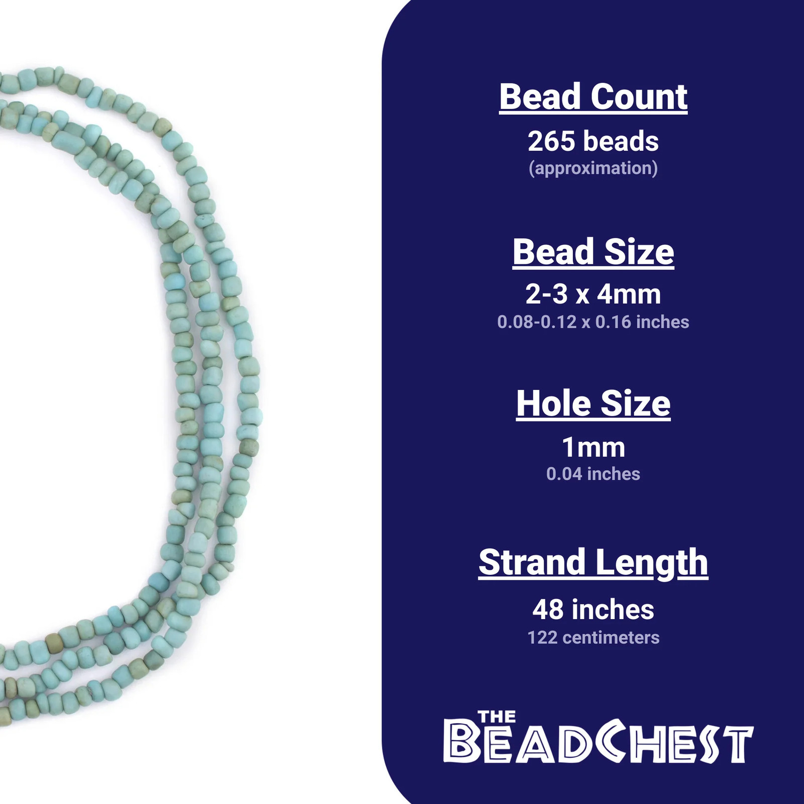 Vintage-Style Blue Java Glass Seed Beads 4mm, 48 Inch Strand Indonesia