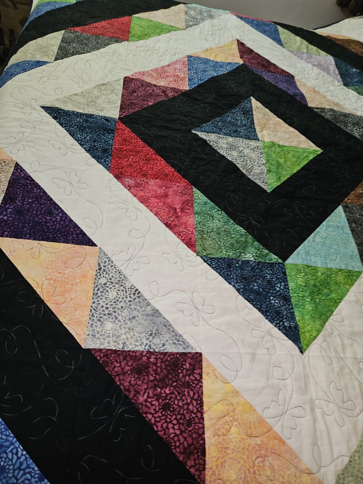Handmade Modern Batik Patchwork Quilt Multicolor 90″ X 72″ Wonderful Condition