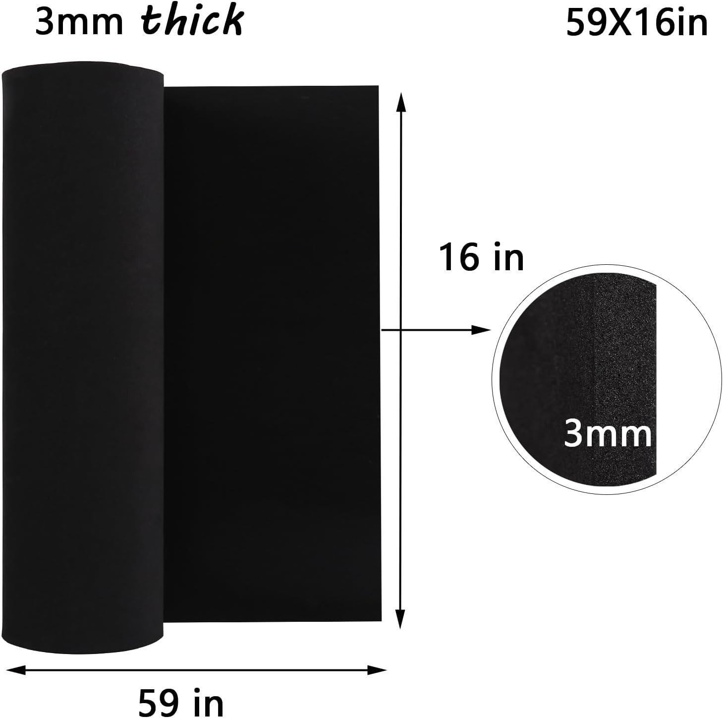 High-Density EVA Foam 3mm – Black 16×59 Inch for Cosplay and Craft Projects