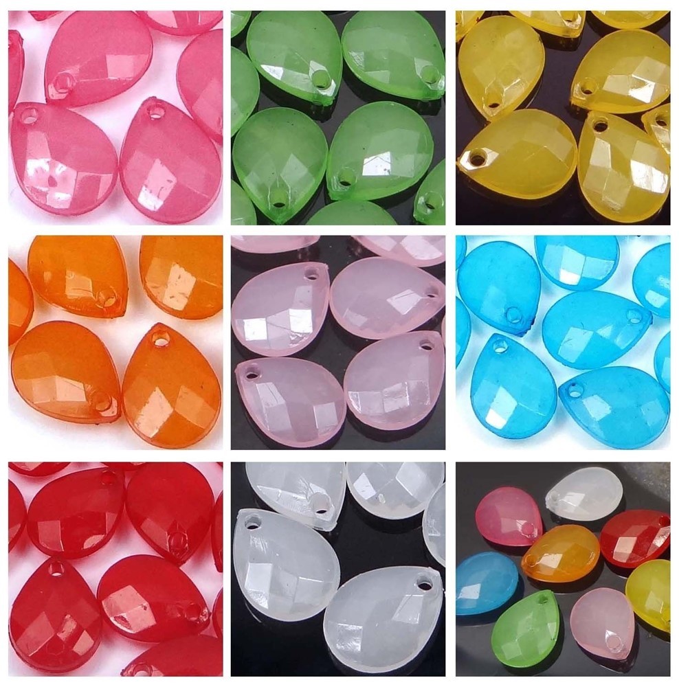 100 Transparent Acrylic Lucite Faceted Briolette Teardrop Beads – Choose Color