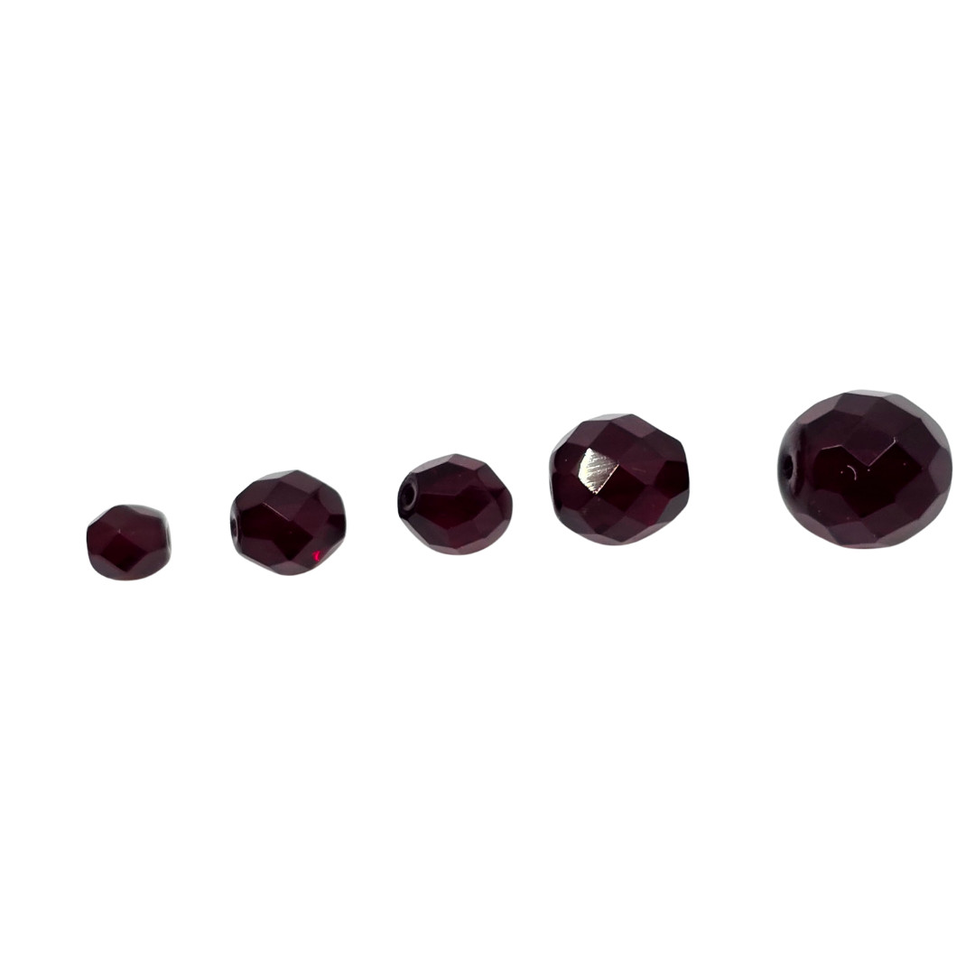 Czech Vintage Dark Cherry Red Faceted Round Glass Beads Size Varies 113g