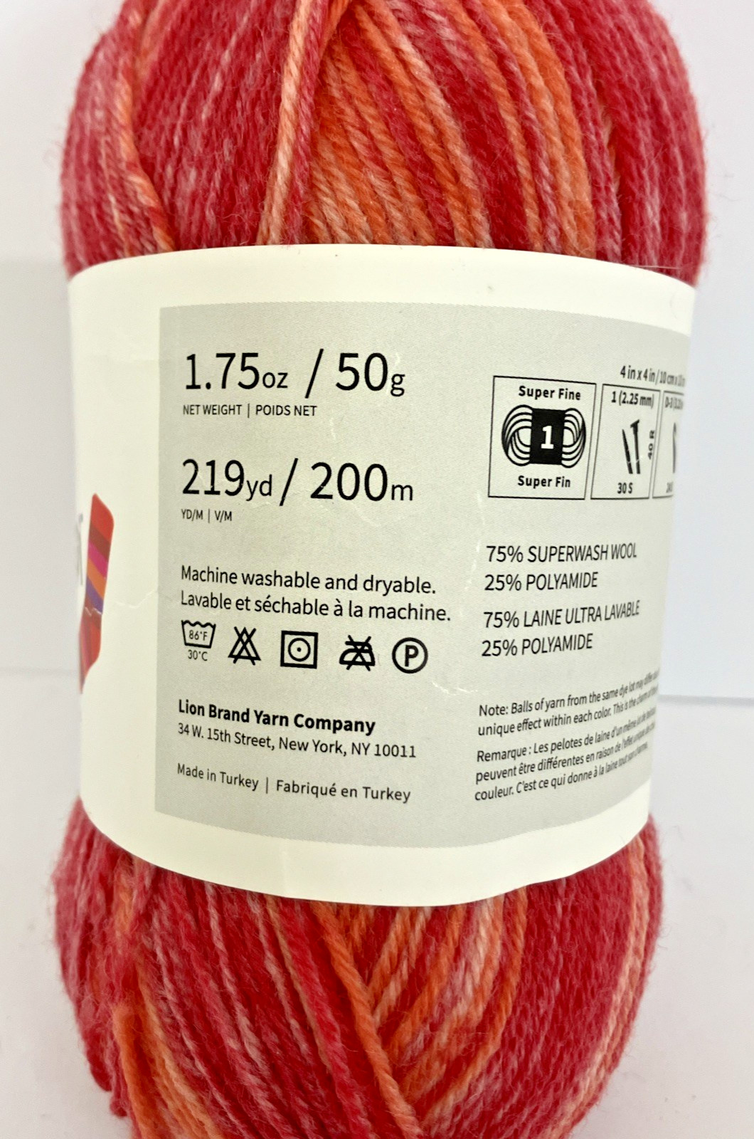 Lion Brand Lot 3 of Mani‑Pedi Knee Superwash Wool Sock Yarn 219yd Super Fine 1