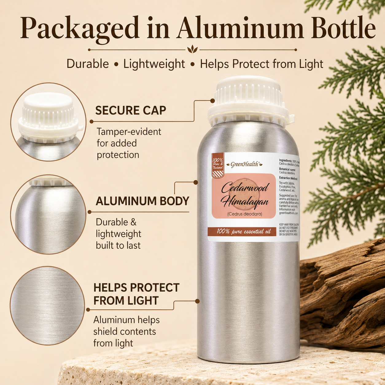 16 fl oz Cedarwood Himalayan Essential Oil Pure & Natural in Aluminum Bottle