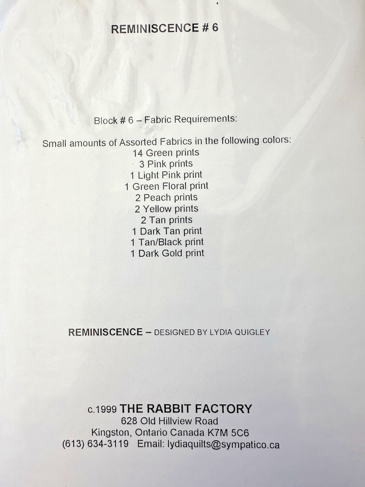 The Rabbit Factory Quilt Pattern Reminiscence Quilt of the Month 1-12 READ