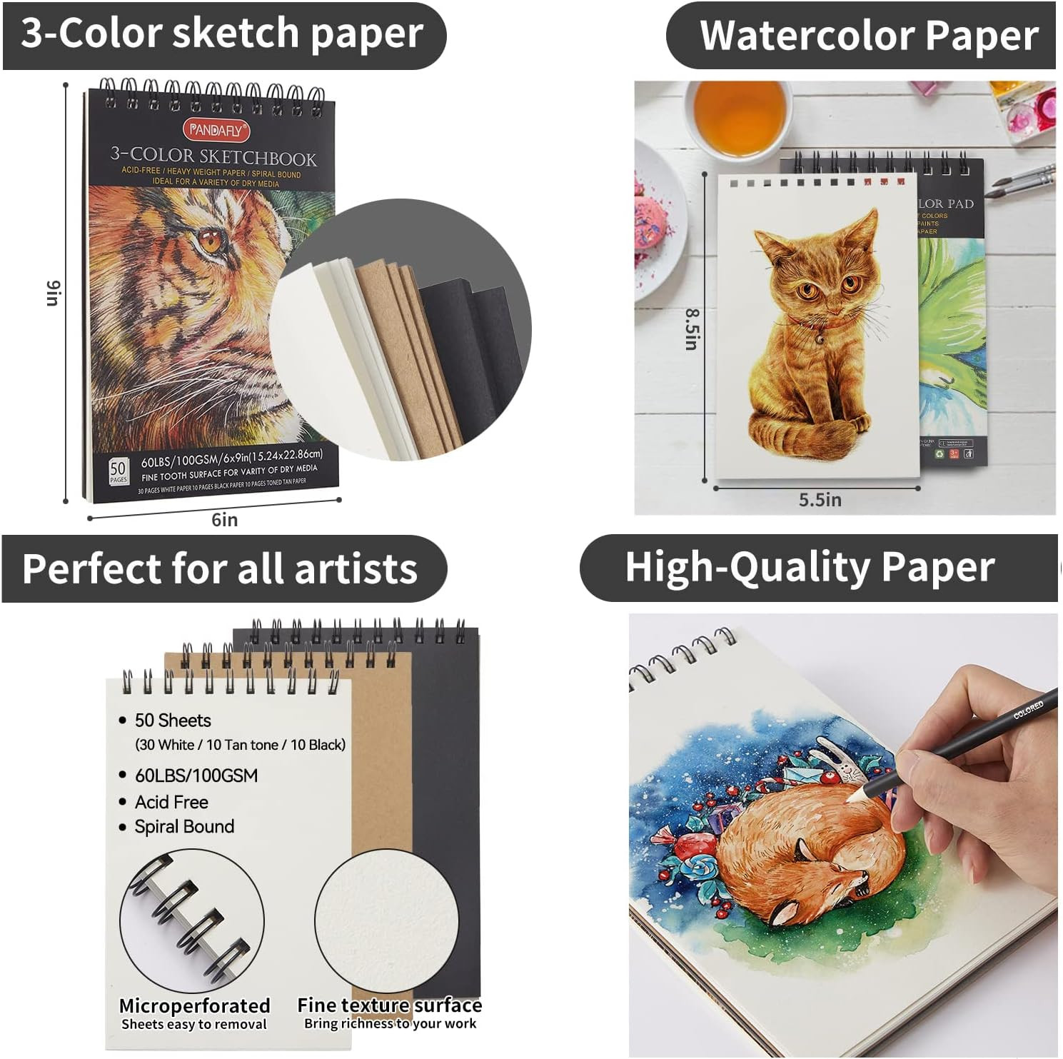 PANDAFLY 80 Drawing Set Sketching Kit, Art Supplies with 3-Color Sketchbook | Wa