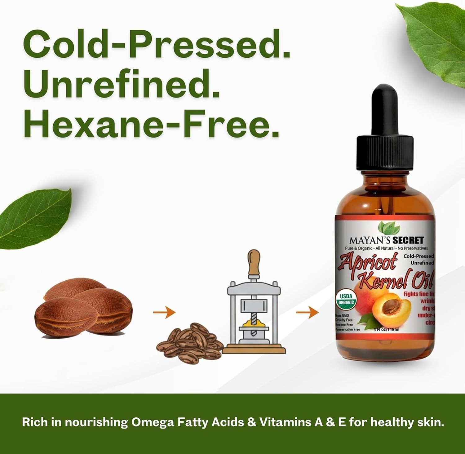 APRICOT KERNEL OIL 100% Pure Virgin Certified USDA Organic COLD PRESSED 4OZ