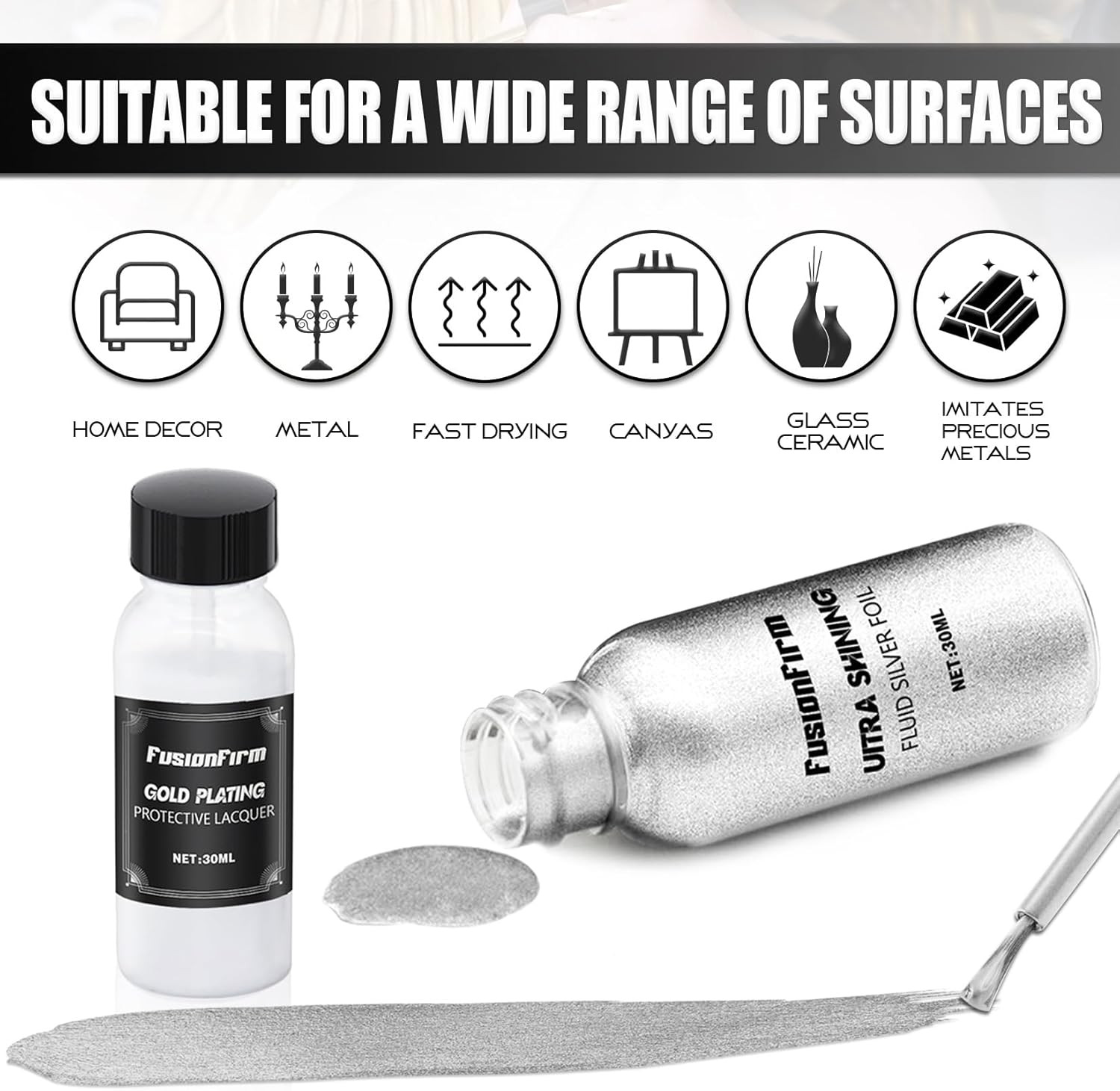 Liquid Leaf Paint – Alcohol-Based Airbrush Paint – High Gloss Finish Silver 1 Fl