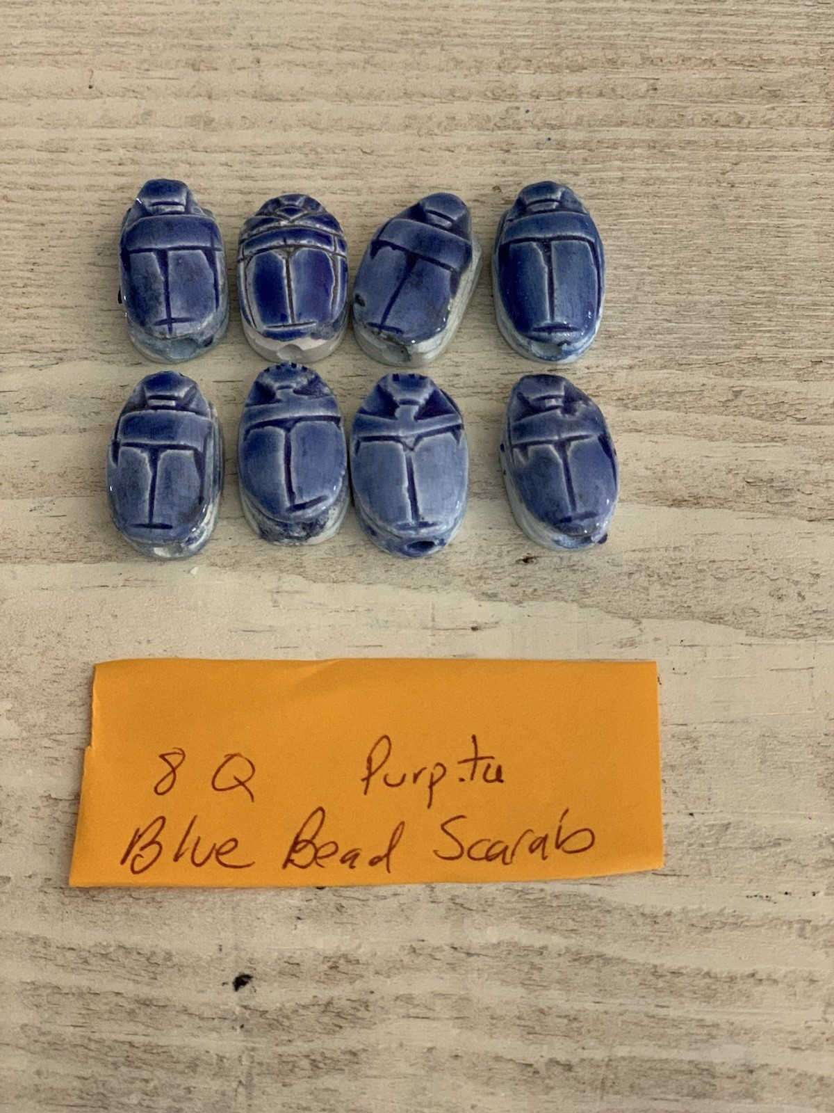 Scarab Beatle Stone Beads From Egypt. 8 Blue Scarabs.