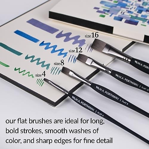 WA Portman Paint Brushes 4pc Set – 100% Vegan, Cruelty-Free Artist Paint Flat