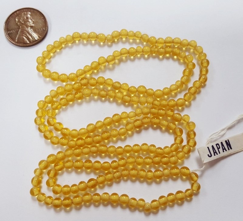 200 VINTAGE JAPAN 1950’s CHERRY BRAND GLASS CEYLON TOPAZ 4mm. ROUND BEADS 4702