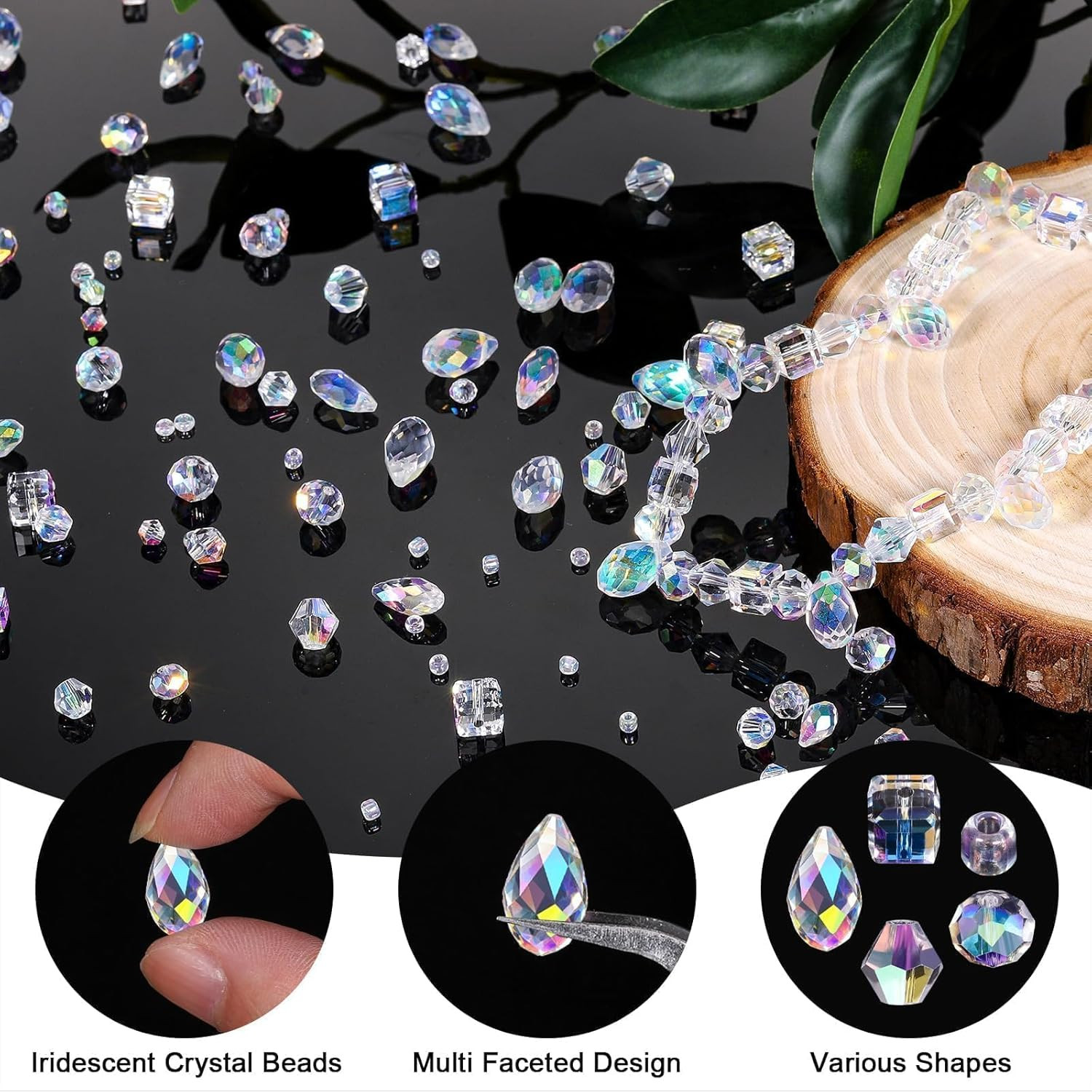 1500PCS Glass Beads for Jewelry Making, Assorted Faceted Crystal Beads Kit for B