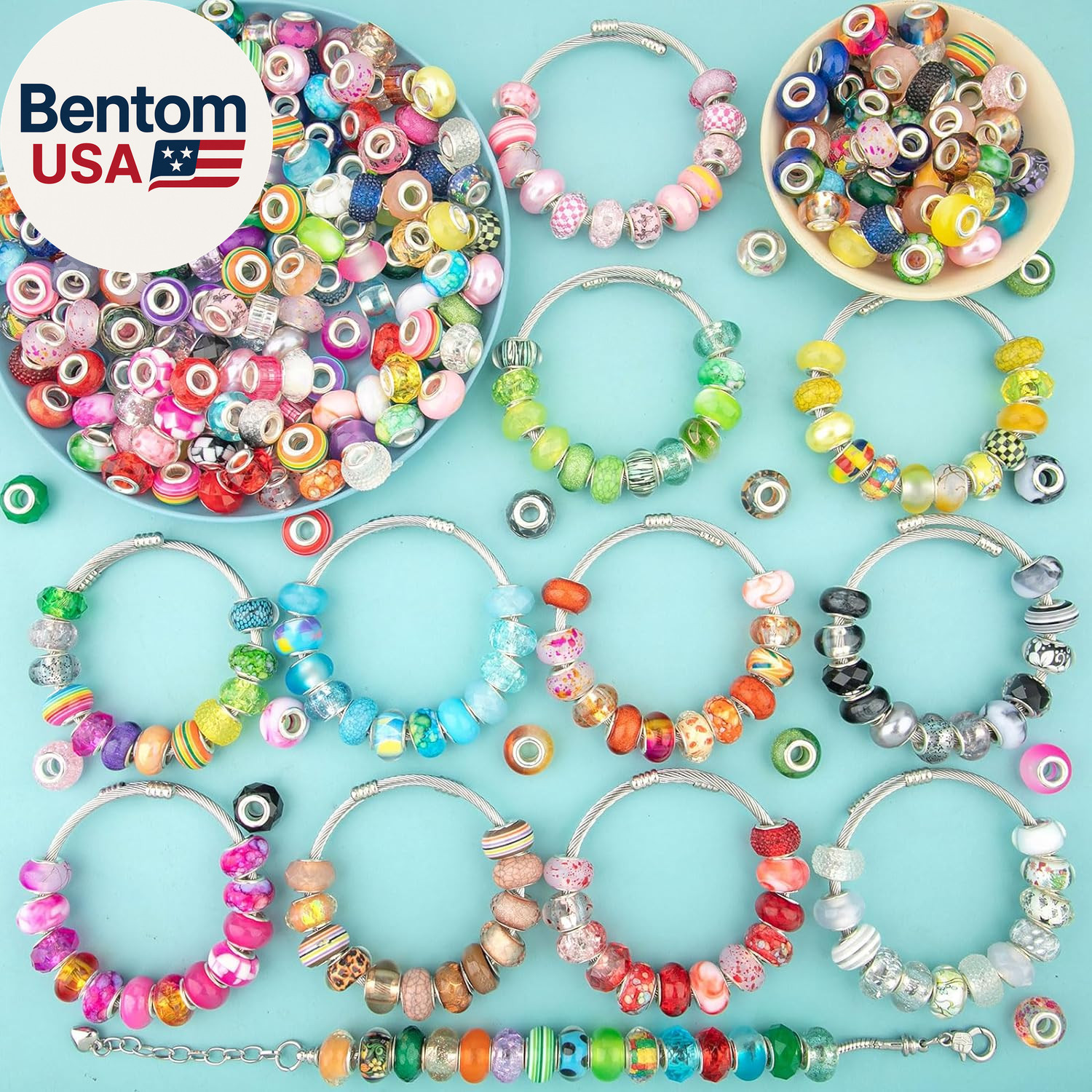 500 Pcs European Large Hole Beads, Assorted European Craft Beads Mixed Color Lam