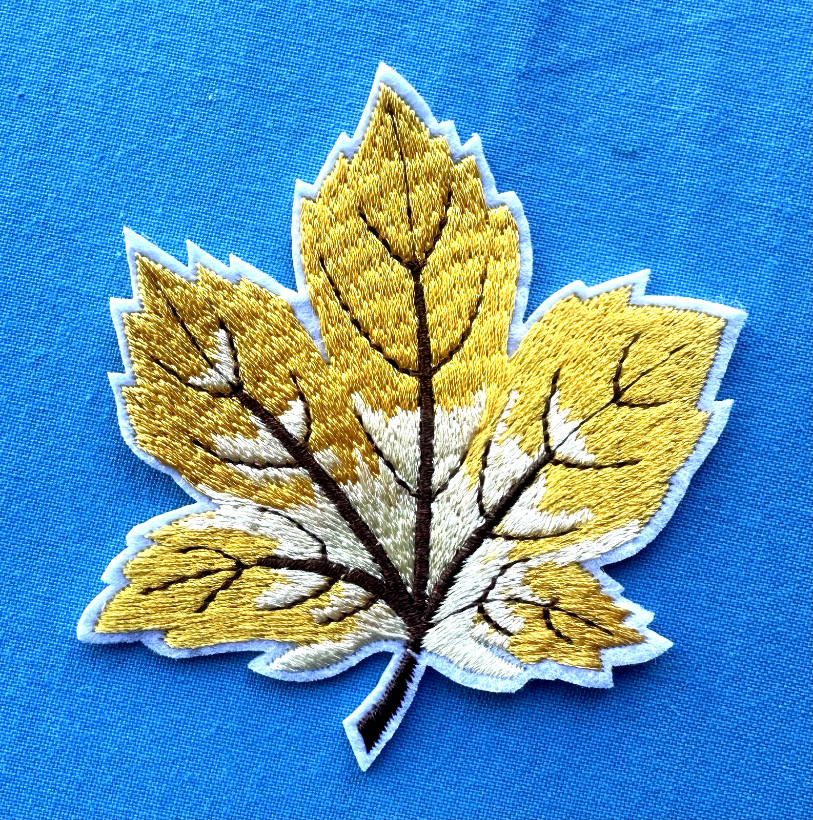 Vibrant Leaf Embroidered iron on Patch yellow color 3 1/4 x 3 3/8 inch