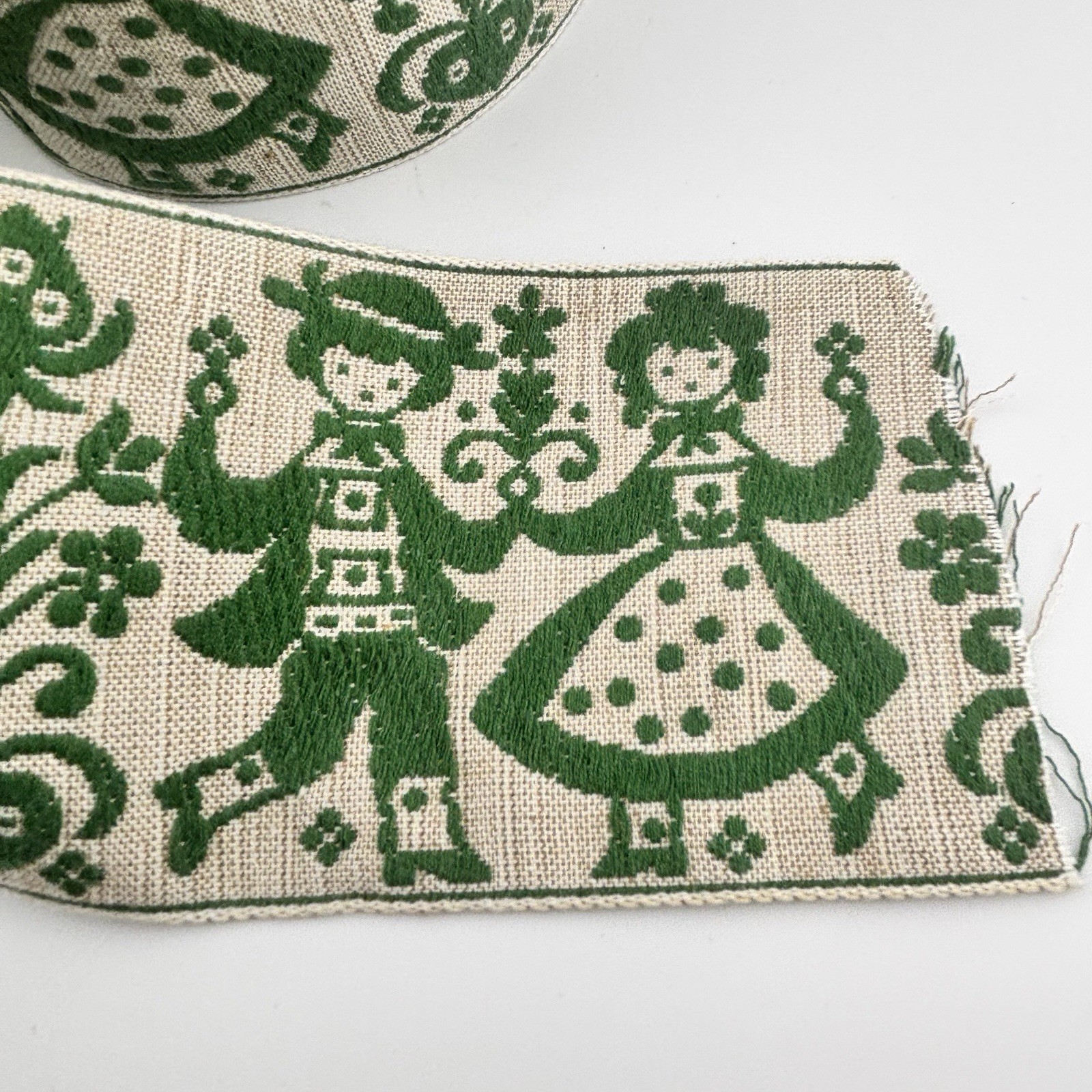 Vtg Austria Folklore Art Trim Green Beige Ribbon Edging Sewing Crafts 7 Yds