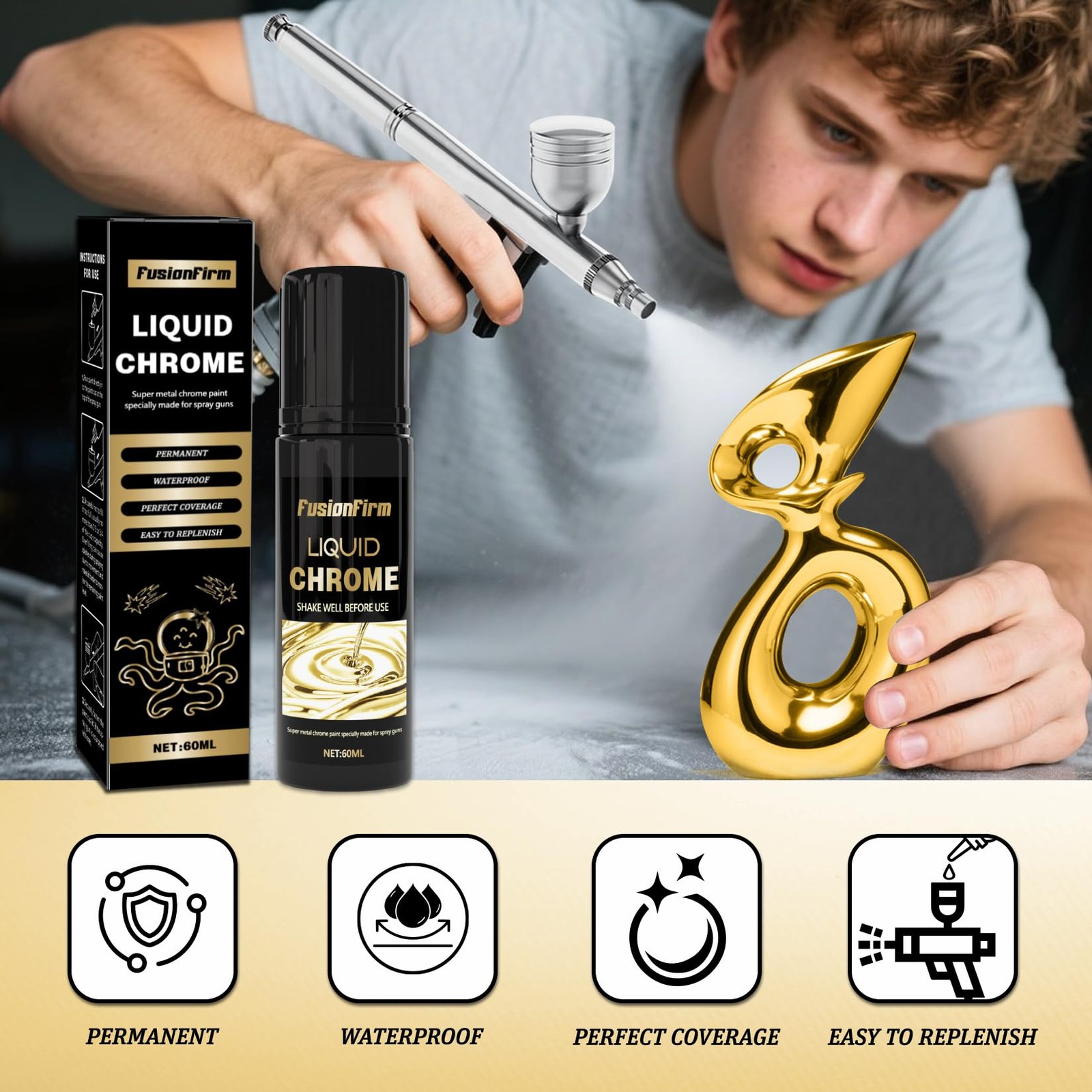 Liquid Gold Leaf Paint Kit – Alcohol-Based, Quick Dry, Ultra Shiny Metallic Gild