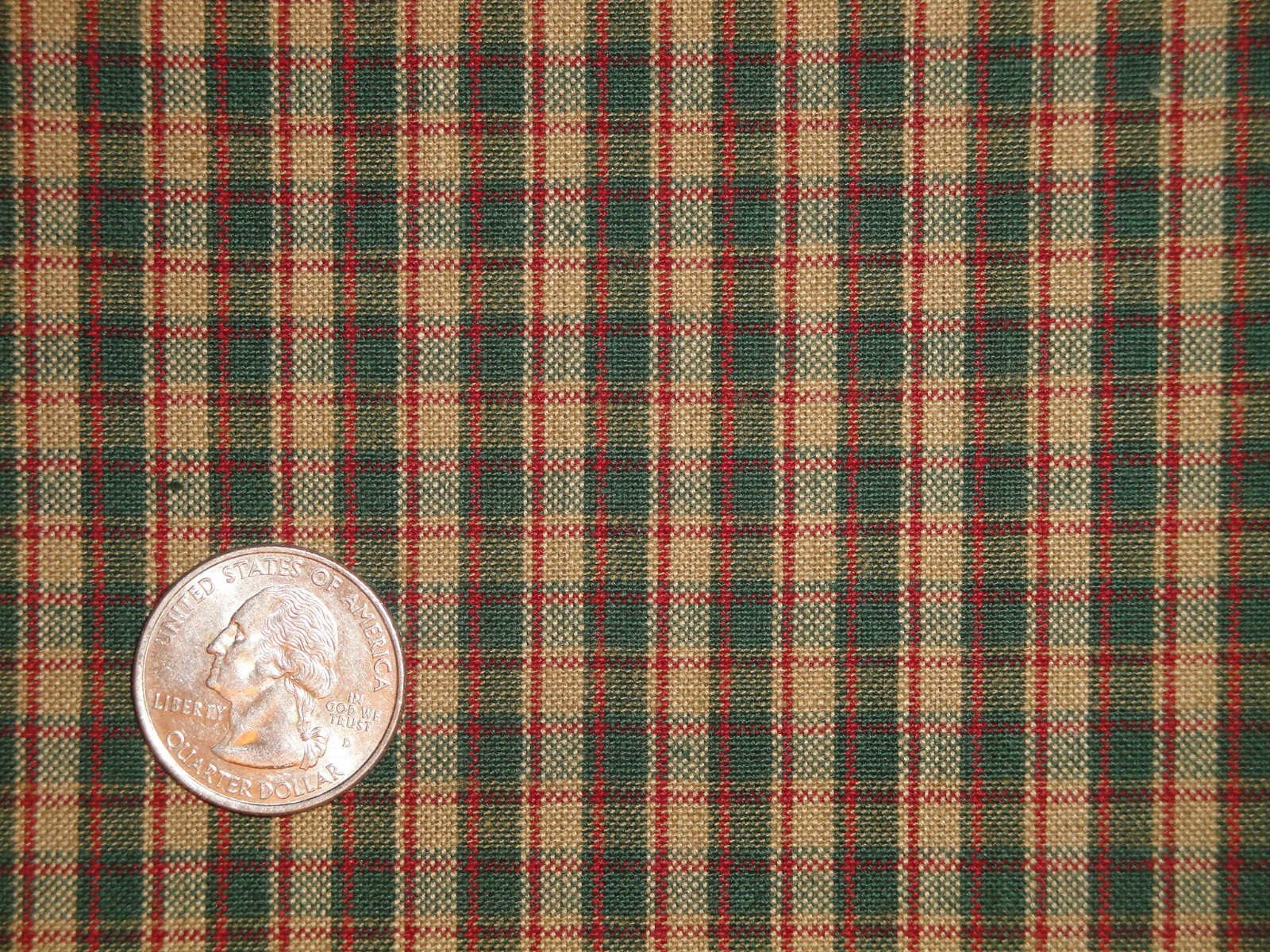 Green Tea Dye Red Woven Cotton Homespun Holiday Christmas Country Plaid Fabric