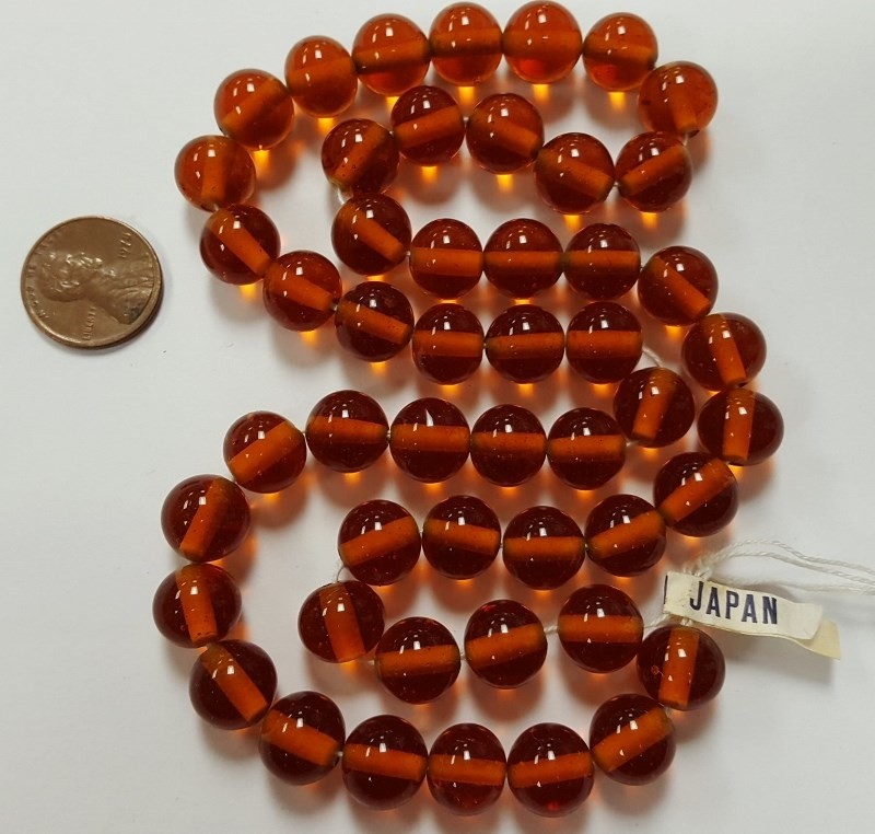 50 VINTAGE JAPAN CHERRY BRAND GLASS MADEIRA TOPAZ 11mm. ROUND BEADS 4697