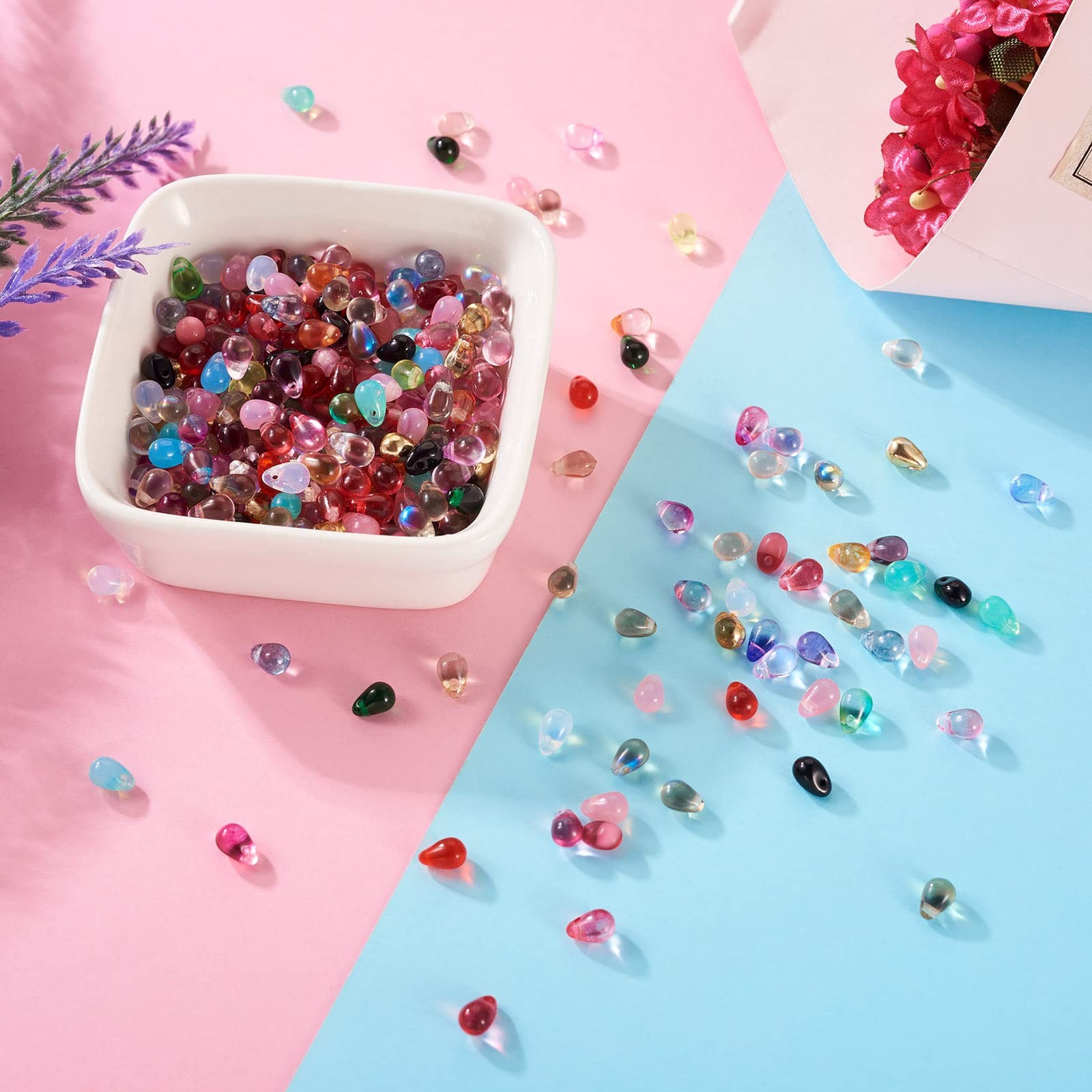 Craftdady 350Pcs Teardrop Czech Glass Beads Mixed Colors Lustered Drop Spacer…