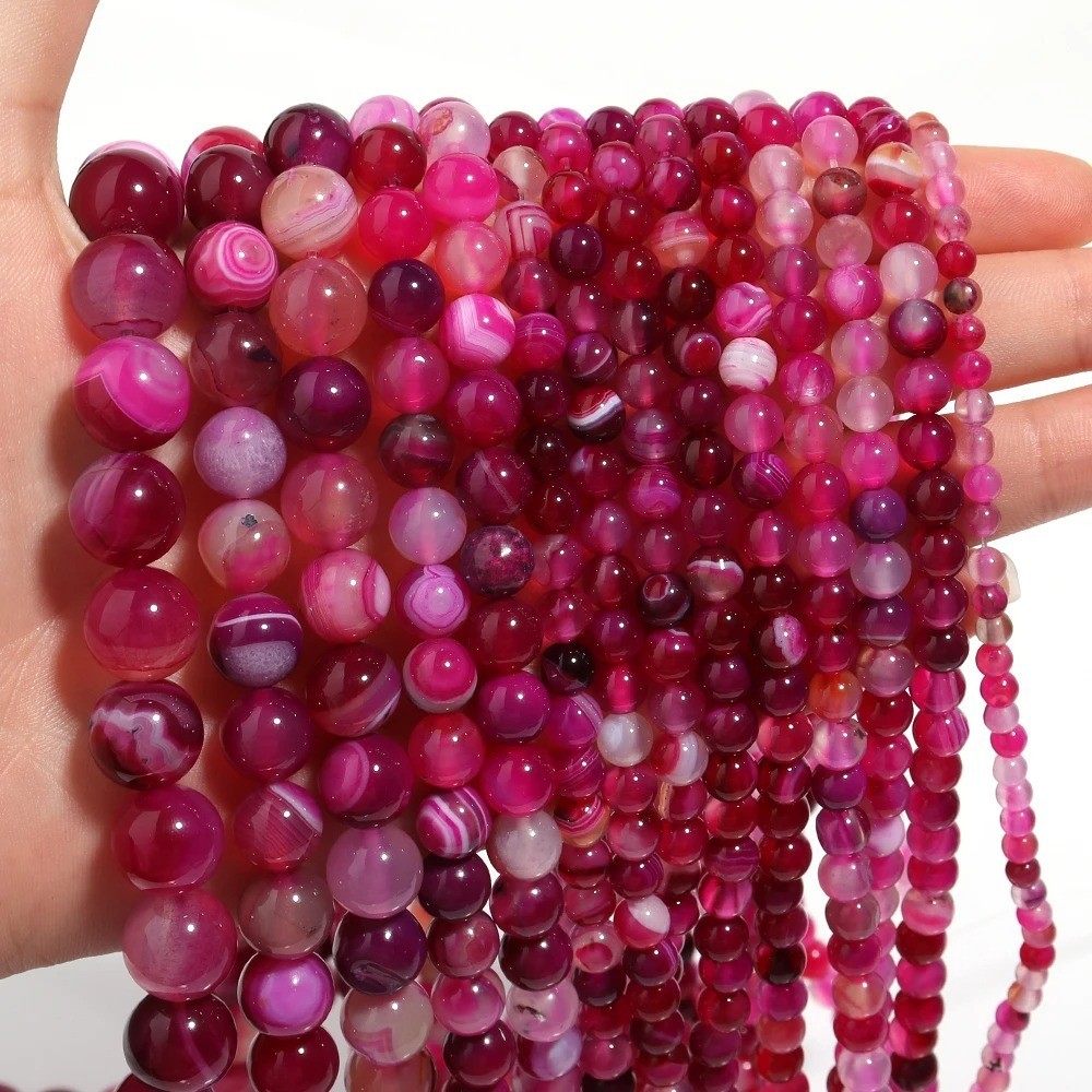Magenta Stripe Agate Round Beads 8mm 15″ Strand Natural Gemstone Jewelry Making