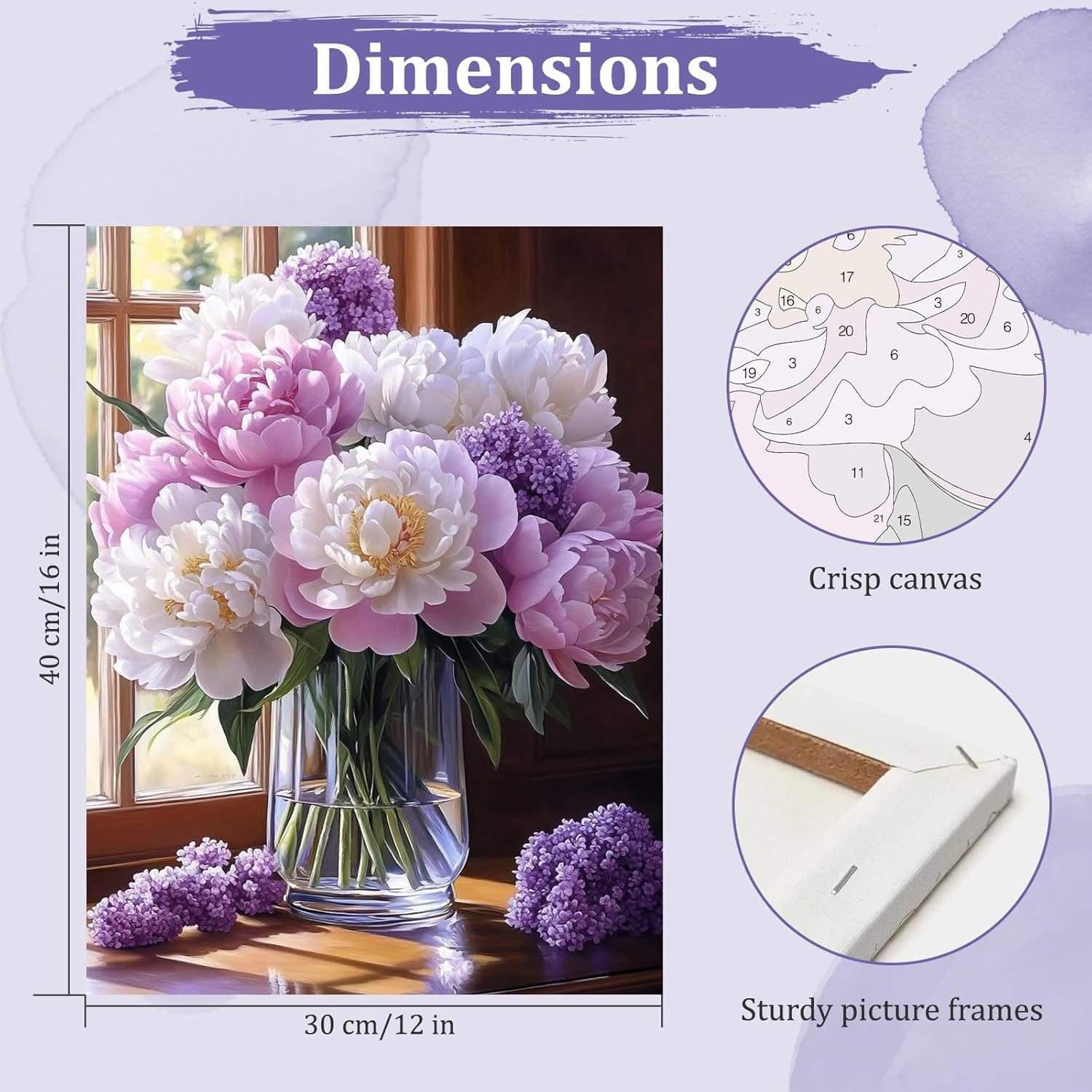 Flowers Paint by Numbers Kits for Adults Beginners with Wooden Frame, Easy Canva