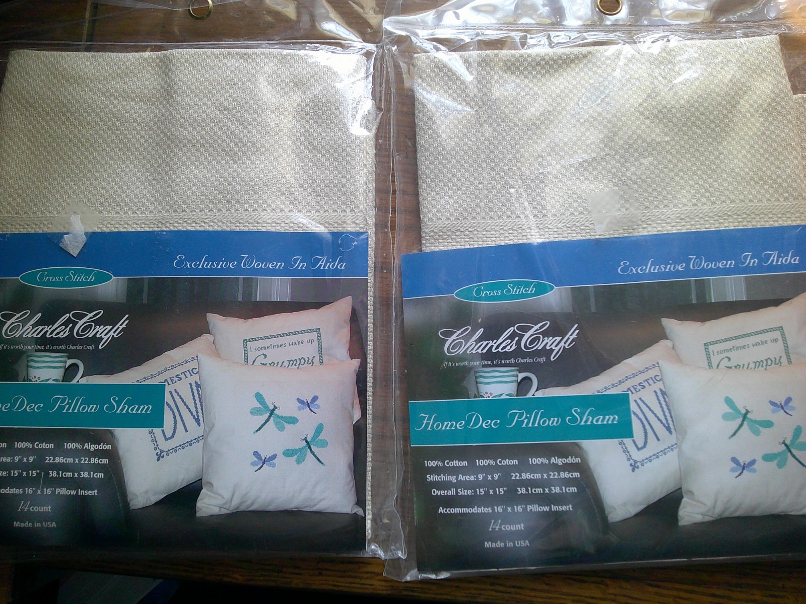 Lot of 2 Charles Craft PILLOW SHAM 16×16 14 Count Aida – Beige Tea-Dyed