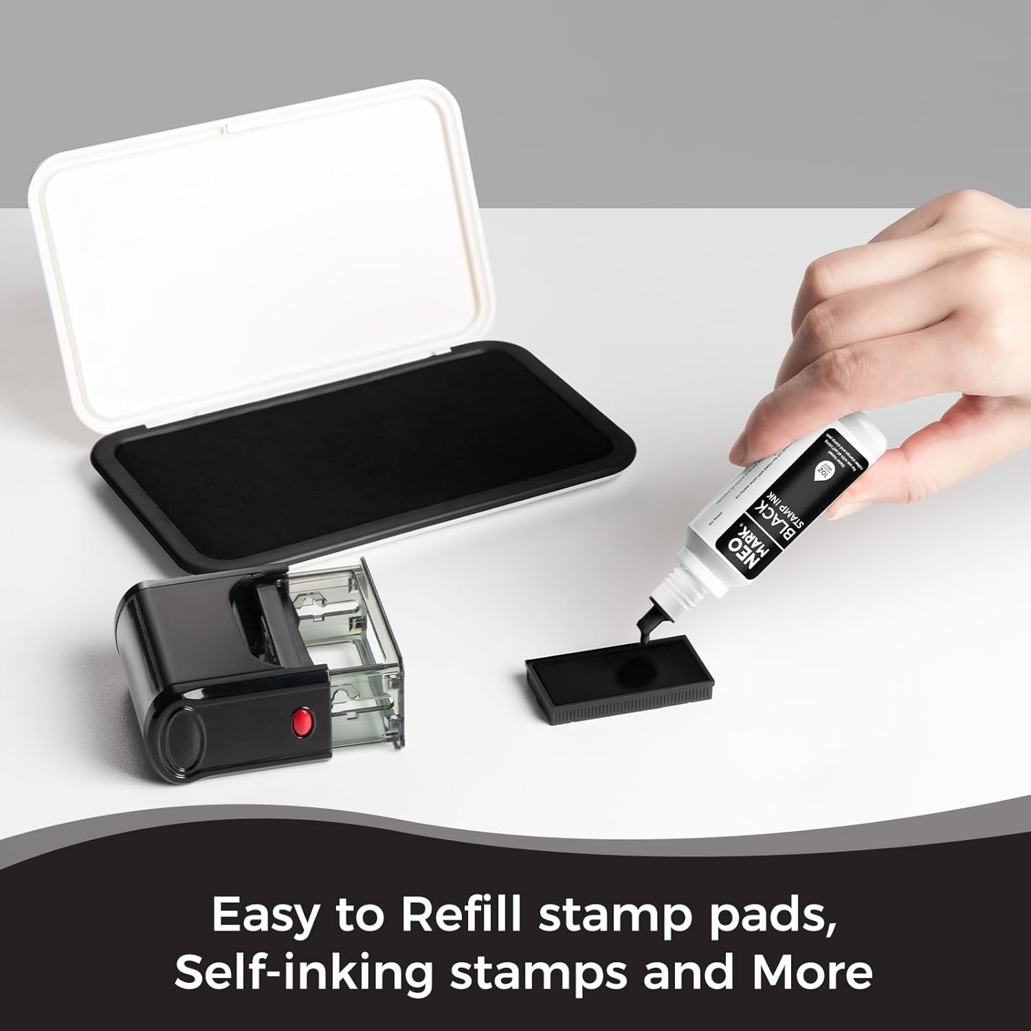 Black Stamp Ink, Quick-Drying Non-Toxic Refill Ink, 1oz Bottle