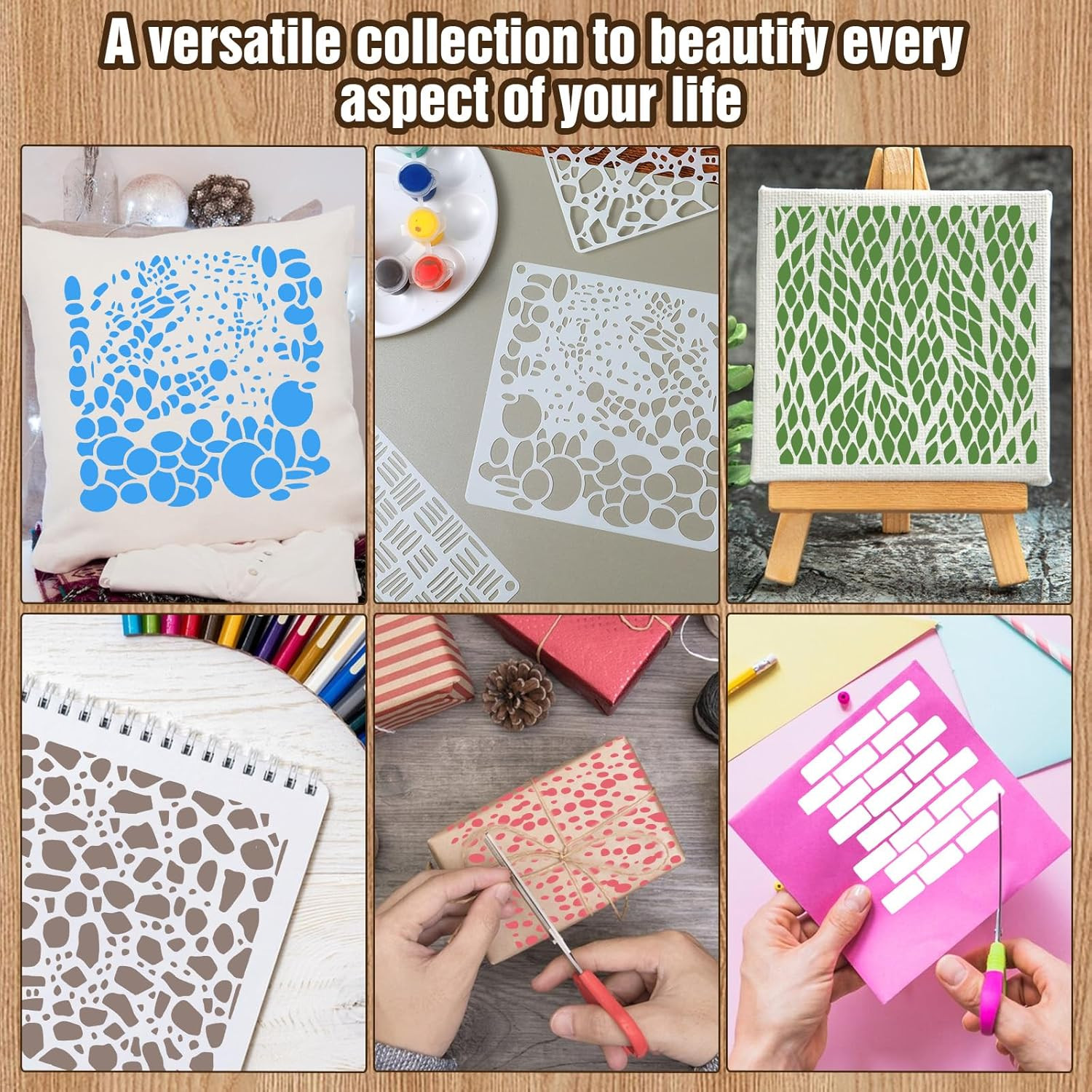 16 Pcs Reusable Abstract Geometric Stencils for Painting and Crafts DIY