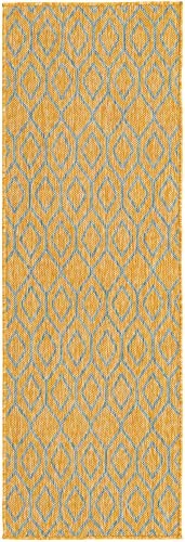 Jill Zarin Outdoor Collection Area 2′ x 8′ (Runner) Yellow and Aqua/Light Blue