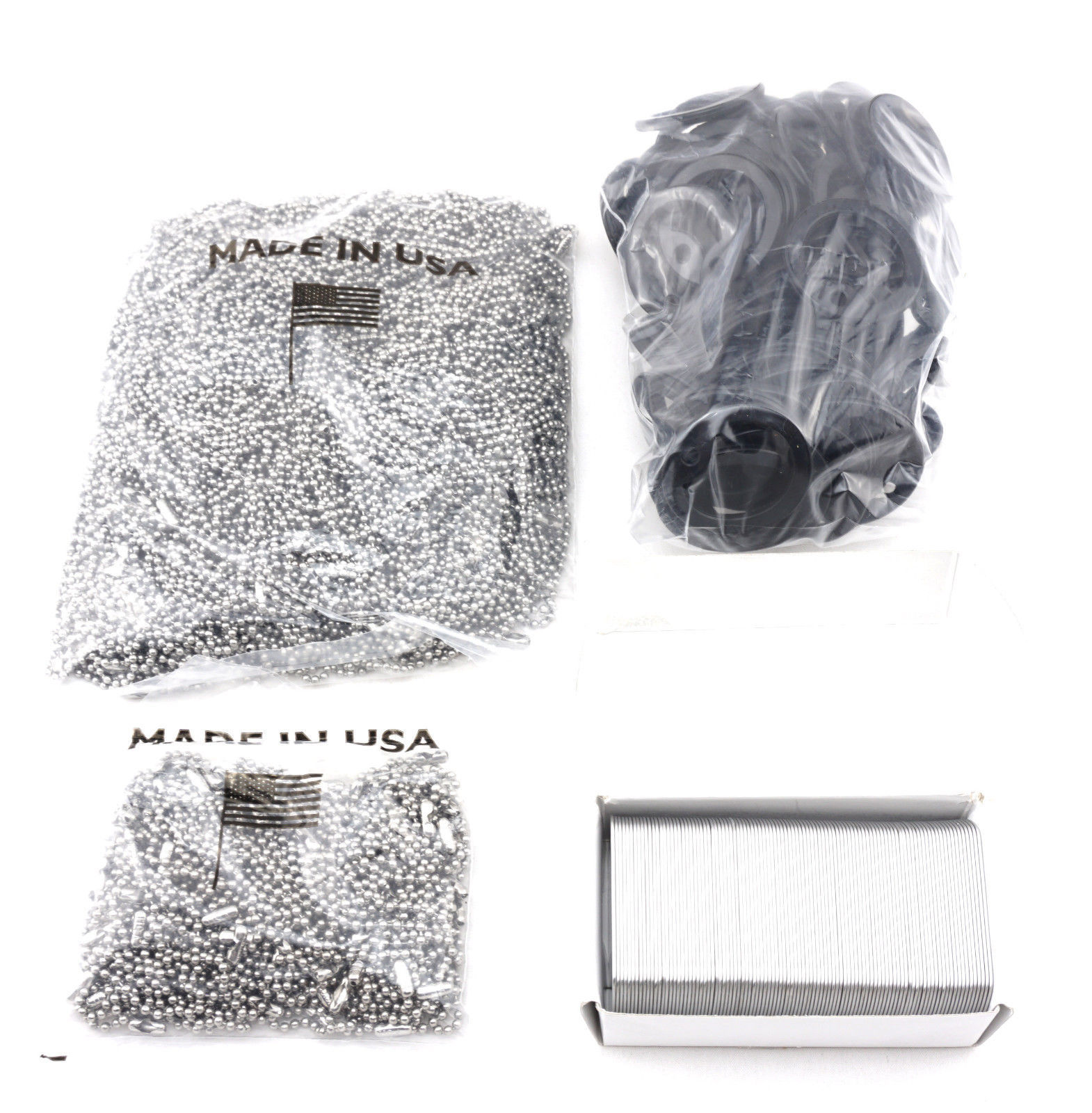 100 Stainless Steel Military Dog Tags + 27″&4.5″ Ball Chains + Black Silencers