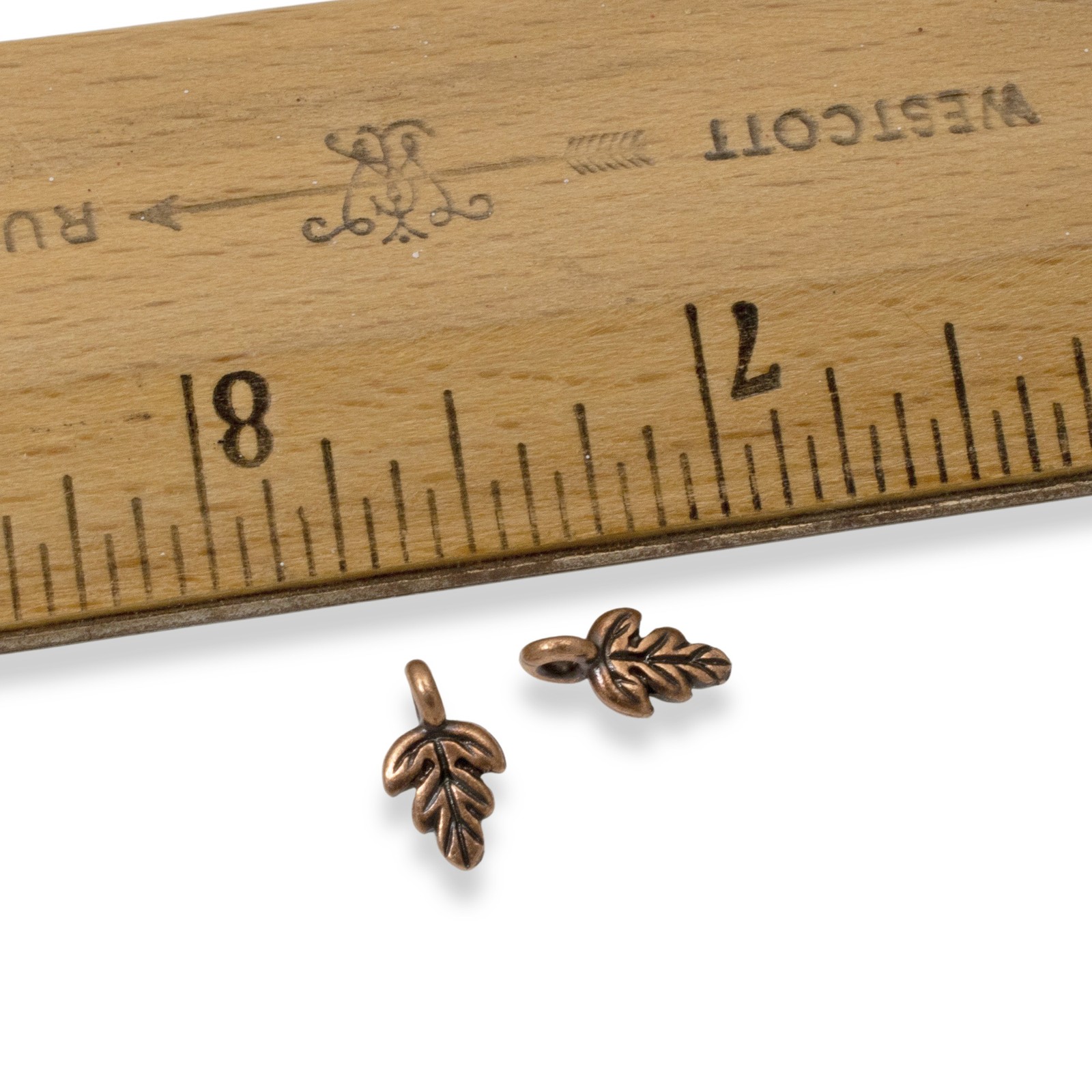 5 Petite Antique Copper Oak Leaf Charms – Detailed & Large Hole for Cord