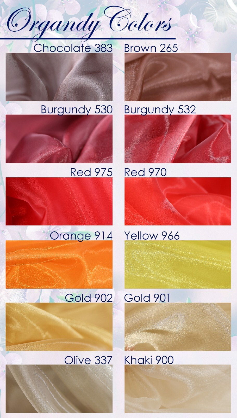 47 colors Crystal Sheer Organza Fabric By the Yard for Wedding, Costumes, Decor