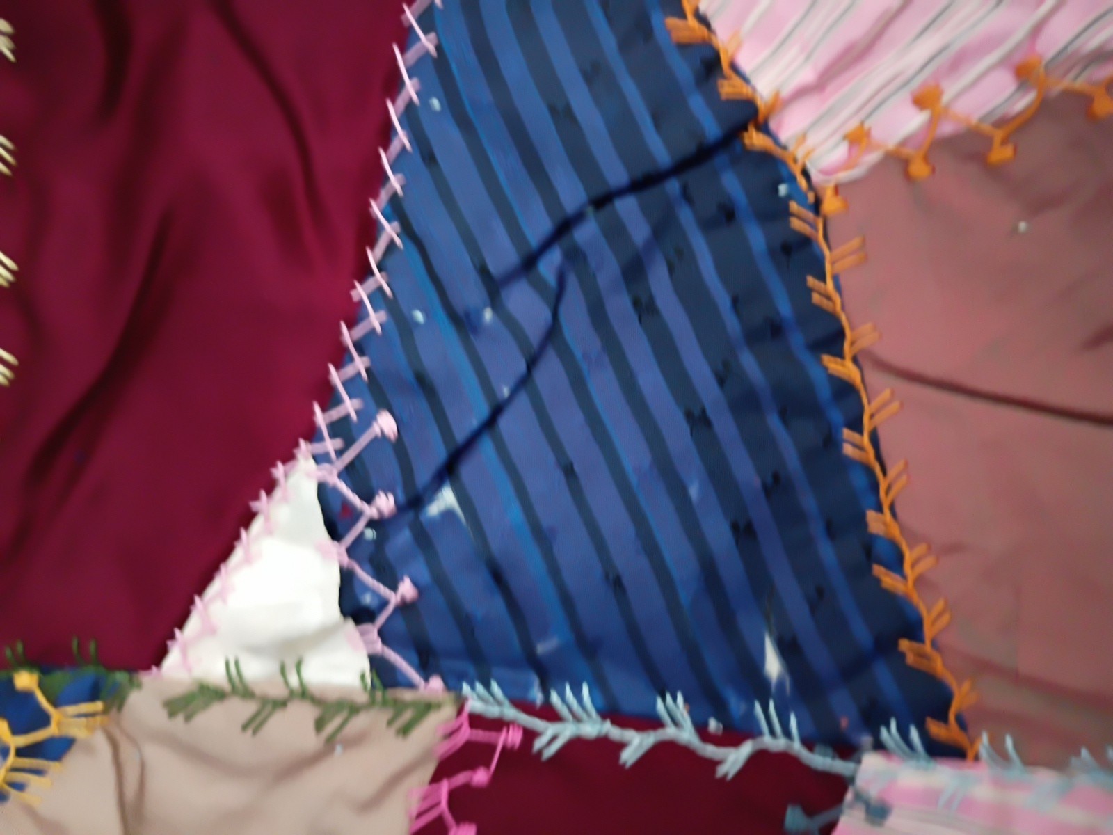 Crazy Quilt Throw Art Heirloom Fabric Abstract Embroidery Skillfully Made