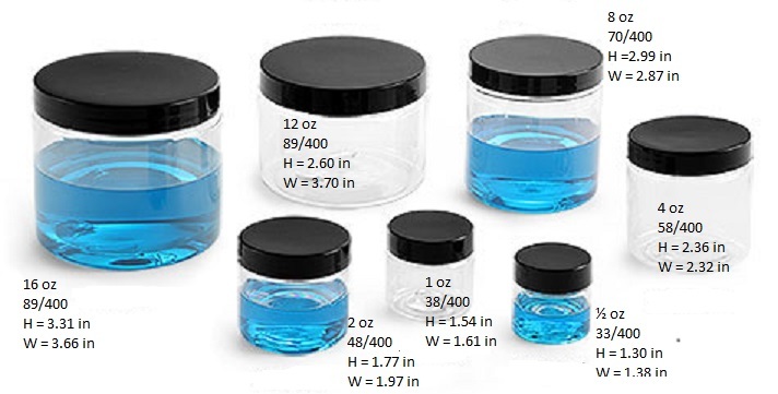 10 sets – .5 oz Clear Basic Jar 33/400 PET w/ CHOICE of caps -10 sets FREE SHIPP