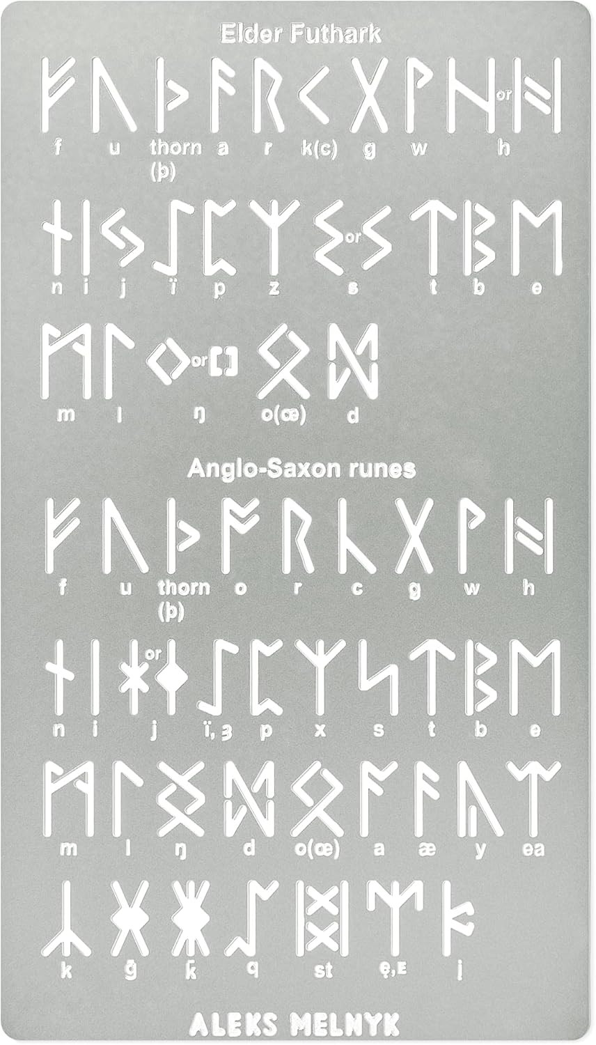 No.409 Metal Stencil, Elder Futhark, Anglo-Saxon Runes 0.5in, Ancient Alphabet,