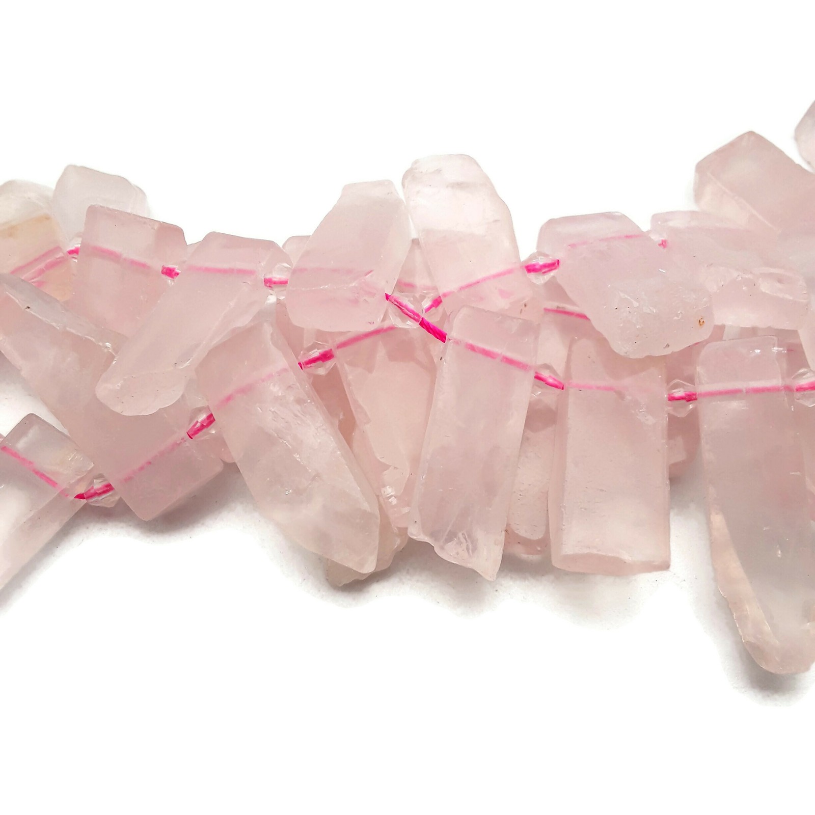 Rose Quartz Graduated Slice Stick Points Beads Size Approx 20-45mm 15.5″ Strand