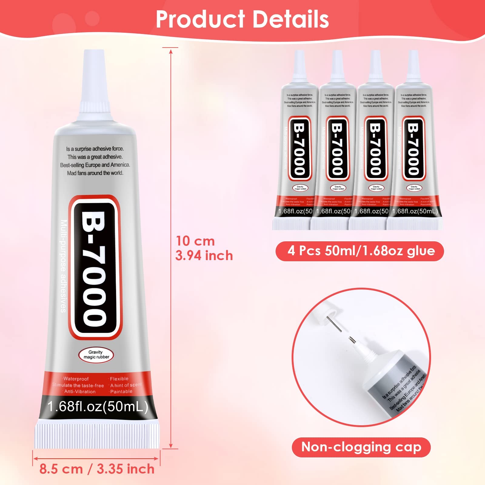 4 PCS 50ML B7000 Crafts Glue Super Adhesive, Multipurpose B-7000 Rhinestones…